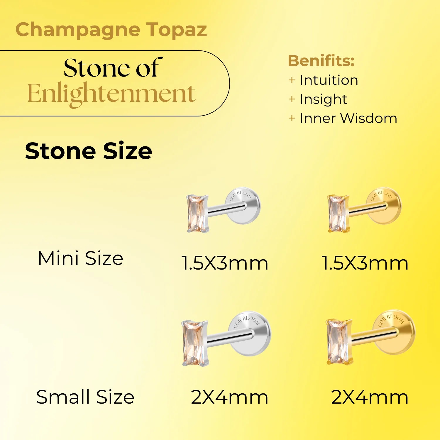 Titanium Irida Small Baguette Stud - Champagne