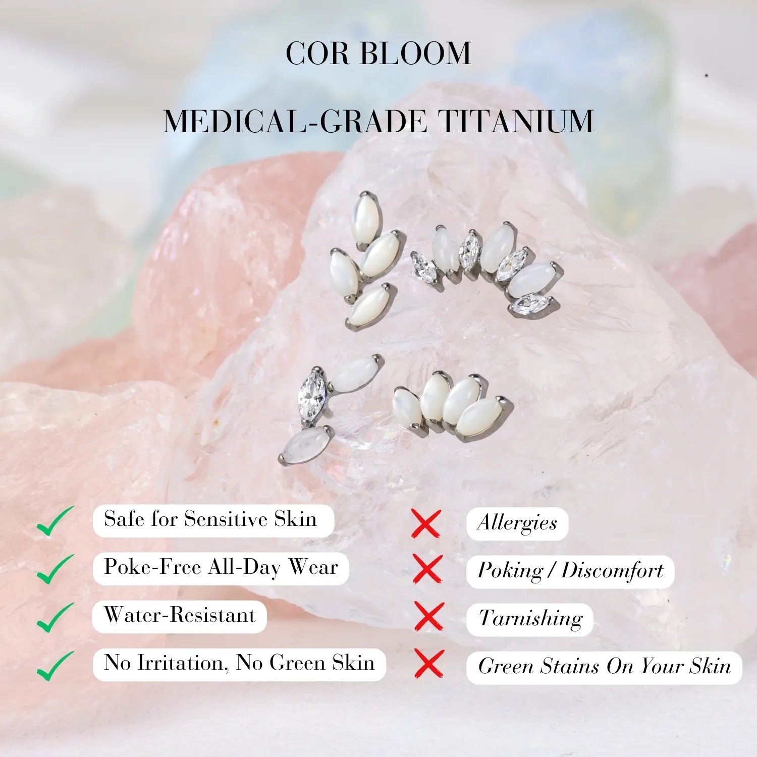 Titanium Trinity White Jade Climbing Leaf Flat Back Stud