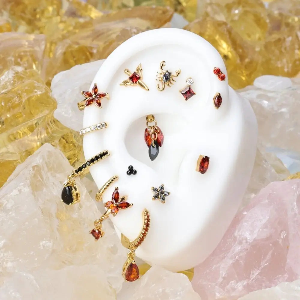 Titanium Aether Red Garnet Flat Back Stud