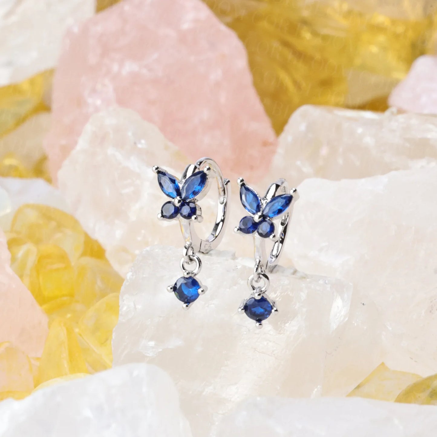 Nefeli Blue Sapphire Butterfly Huggie Earrings