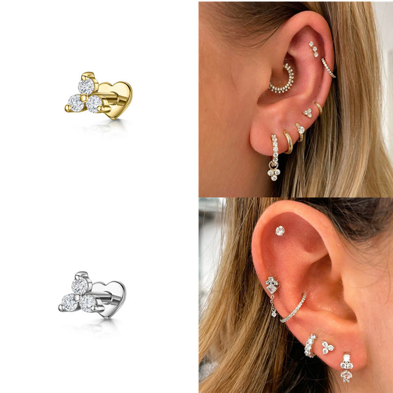 Titaniuam Pave Trinity Dot Heart Labret Piercing