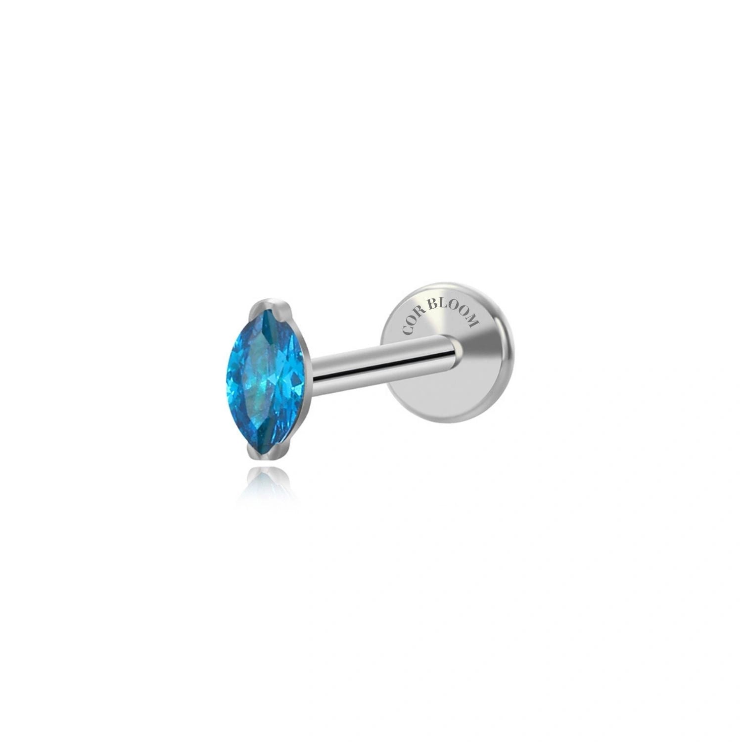 Titanium Elynn Deep Aquamarine Marquise Flat Back Stud