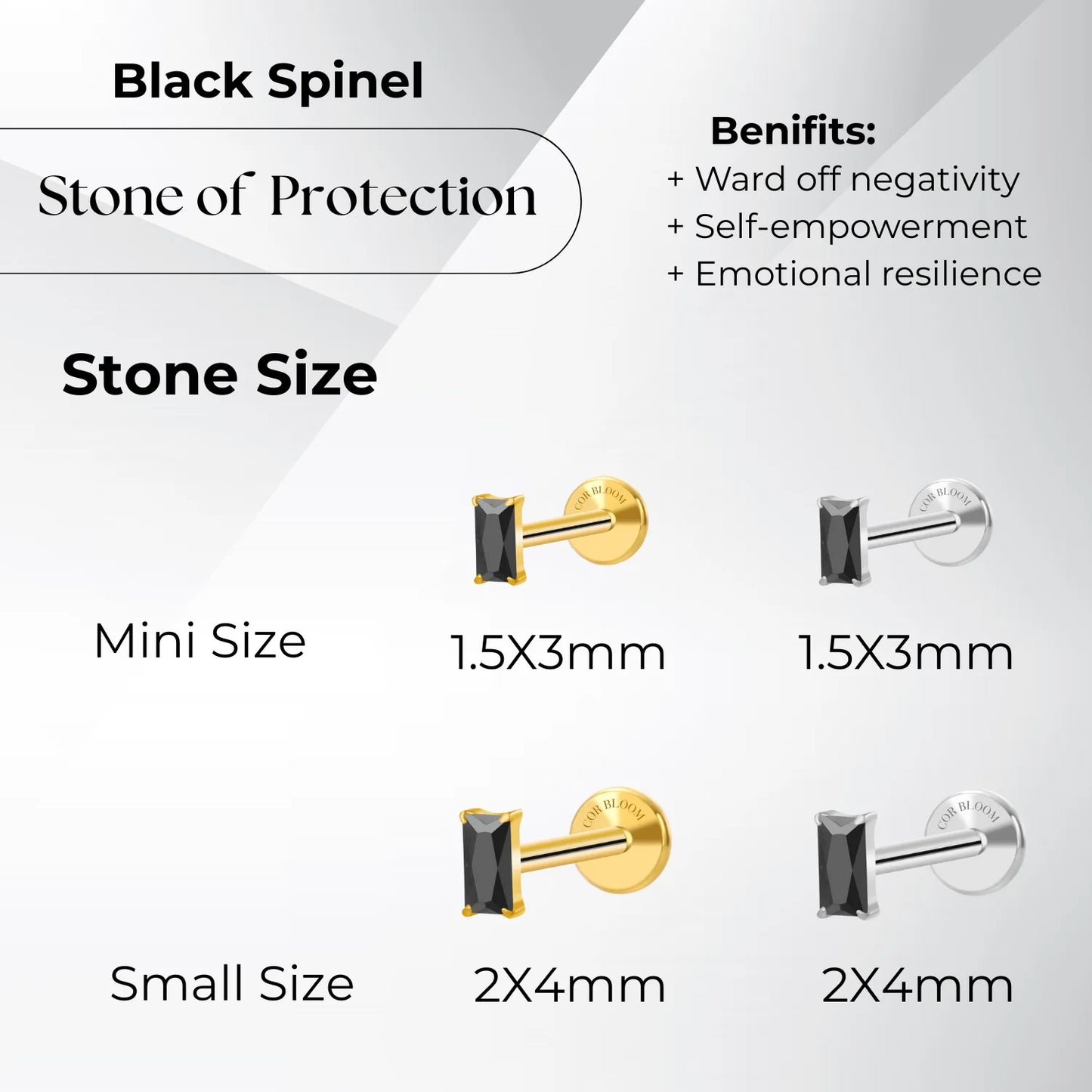 Titanium Irida Small Baguette Stud - Black Spinel