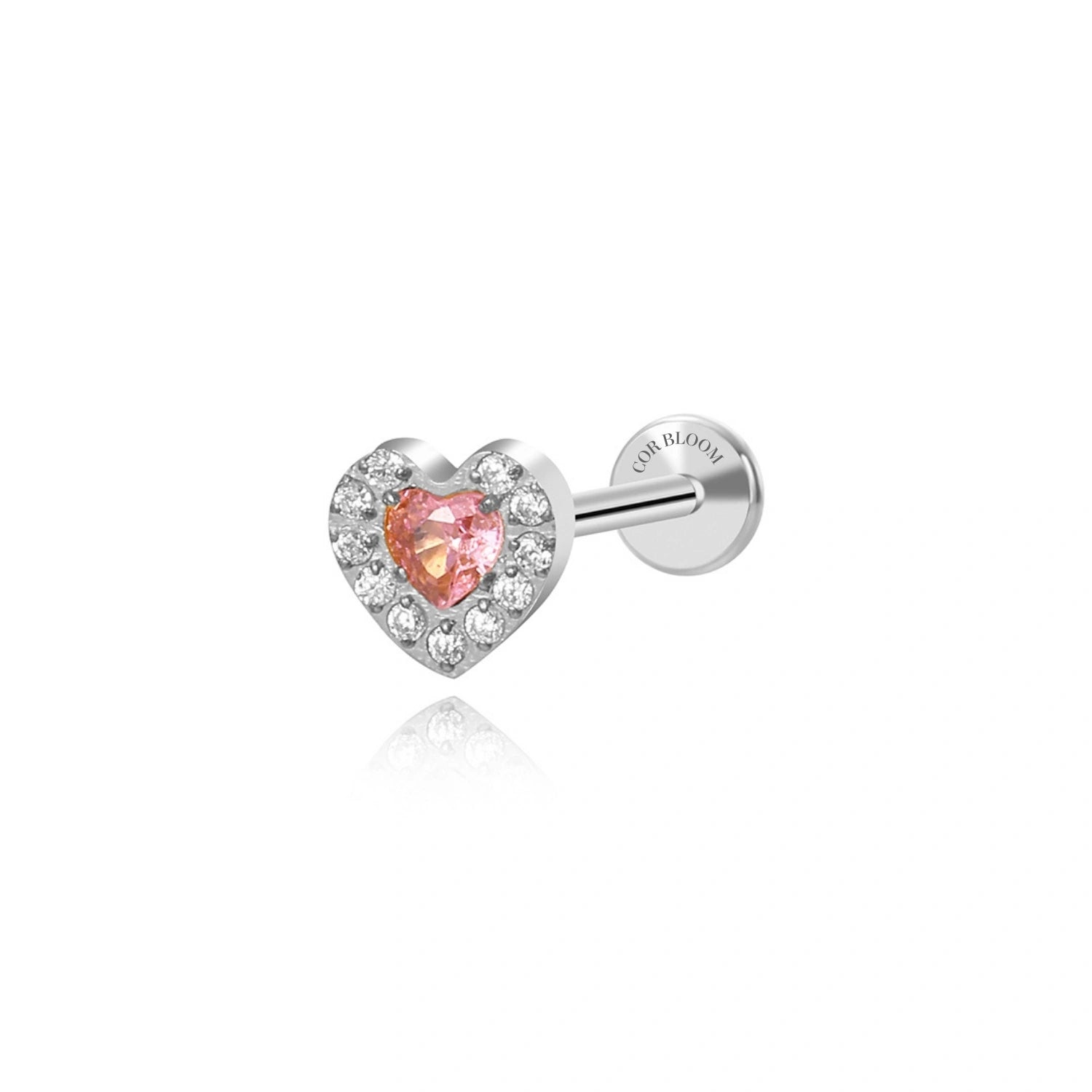 Titanium Pink Tourmaline Heart Flat Back Piercing Stud