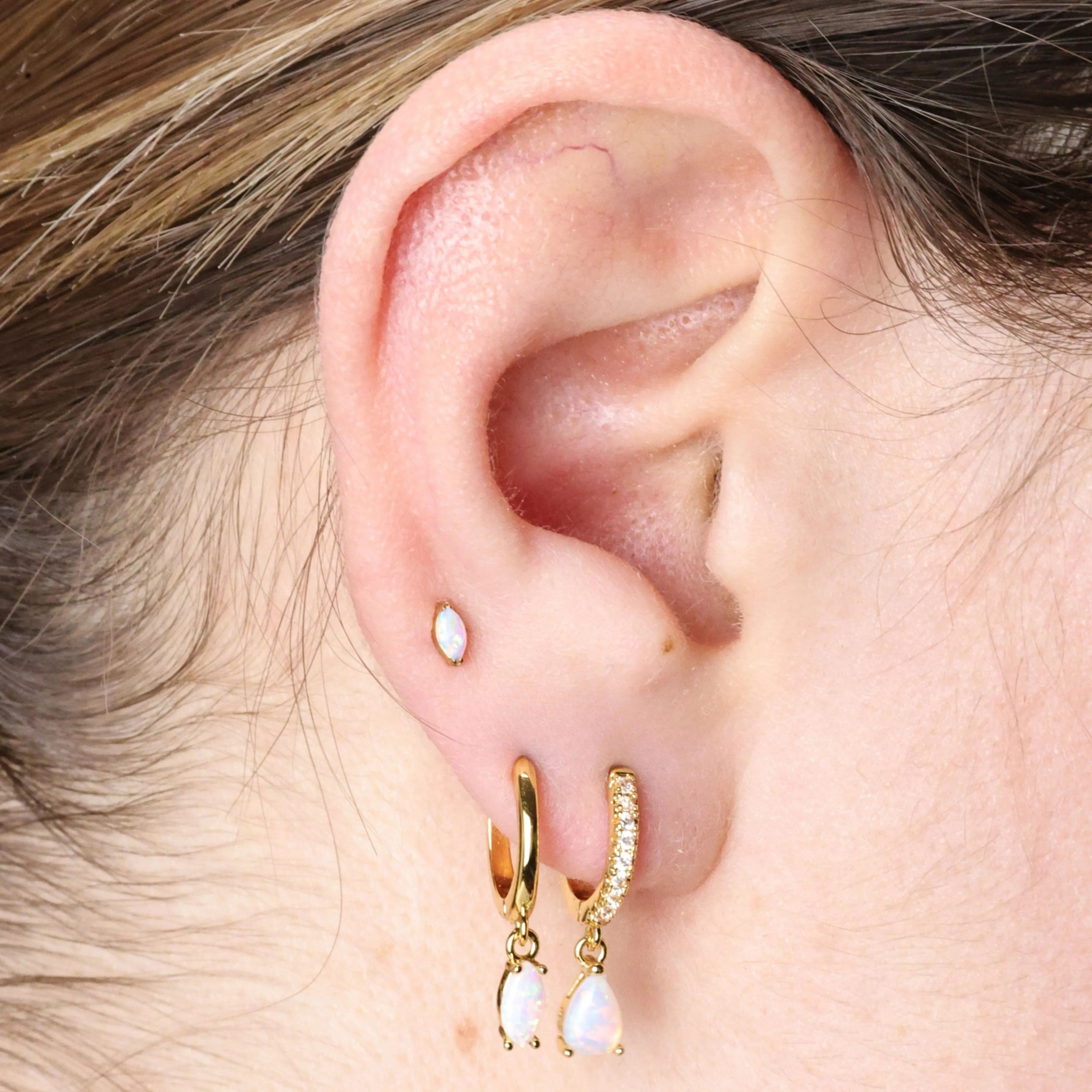 Titanium White Opal Marquise Flat Back Stud