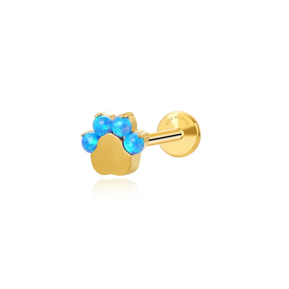 Implant-Grade Titanium Blue Opal Paw Flat Back Earring
