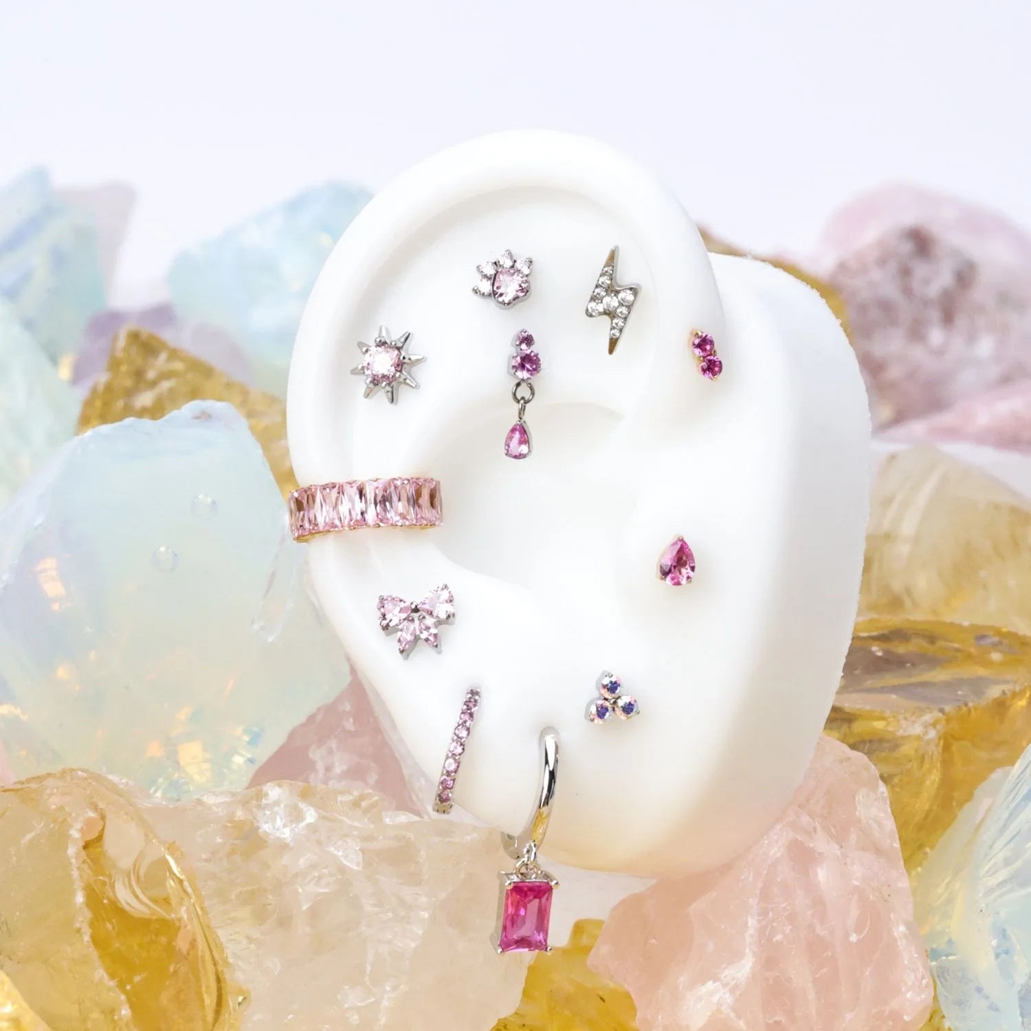 Titanium Yuri Waterdrop Push Pin Stud - Ruby