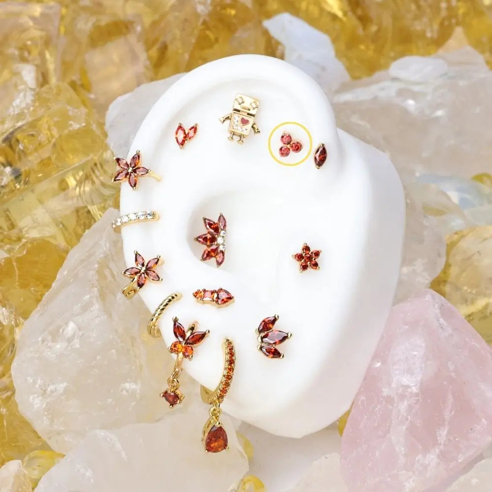 Titanium Mini Red Garnet Triangle Flat Back Stud