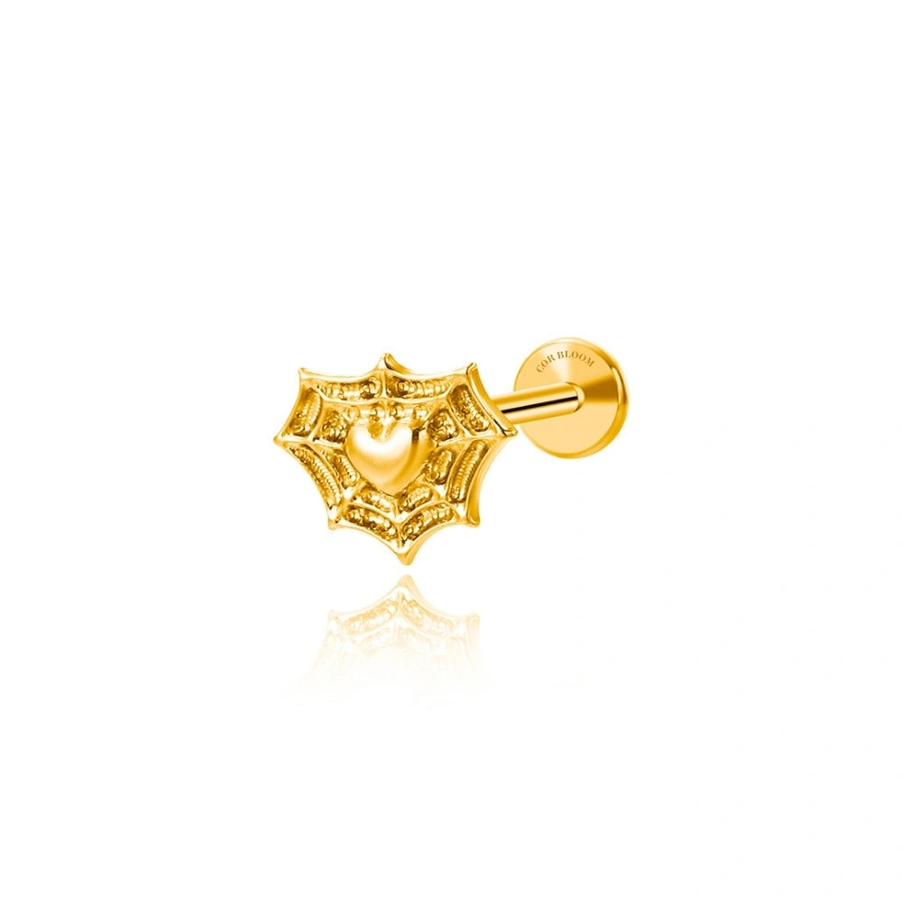 Titanium Spider Web & Heart Flat Back Piercing Stud