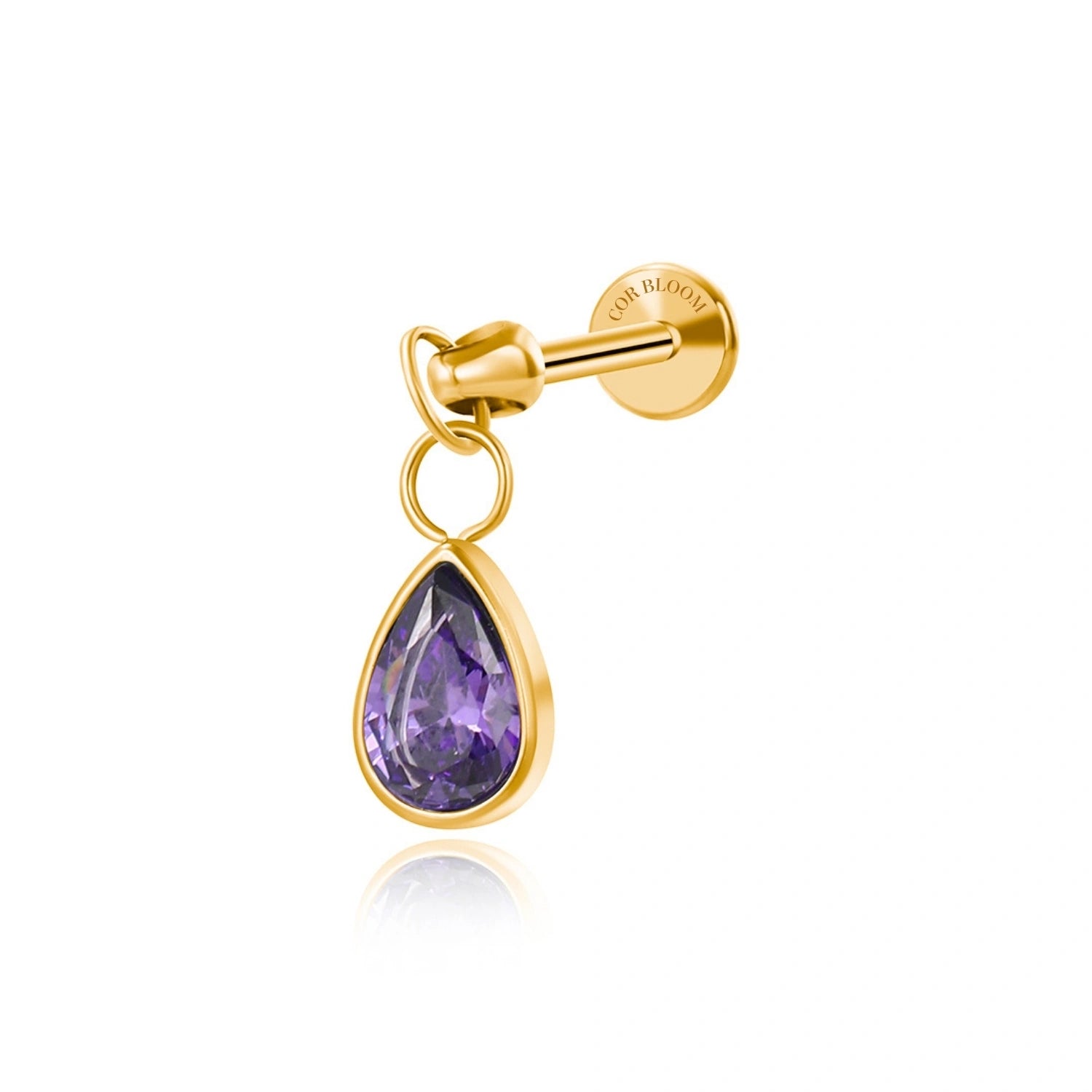 Titanium Amethyst Waterdrop Flat Back Stud