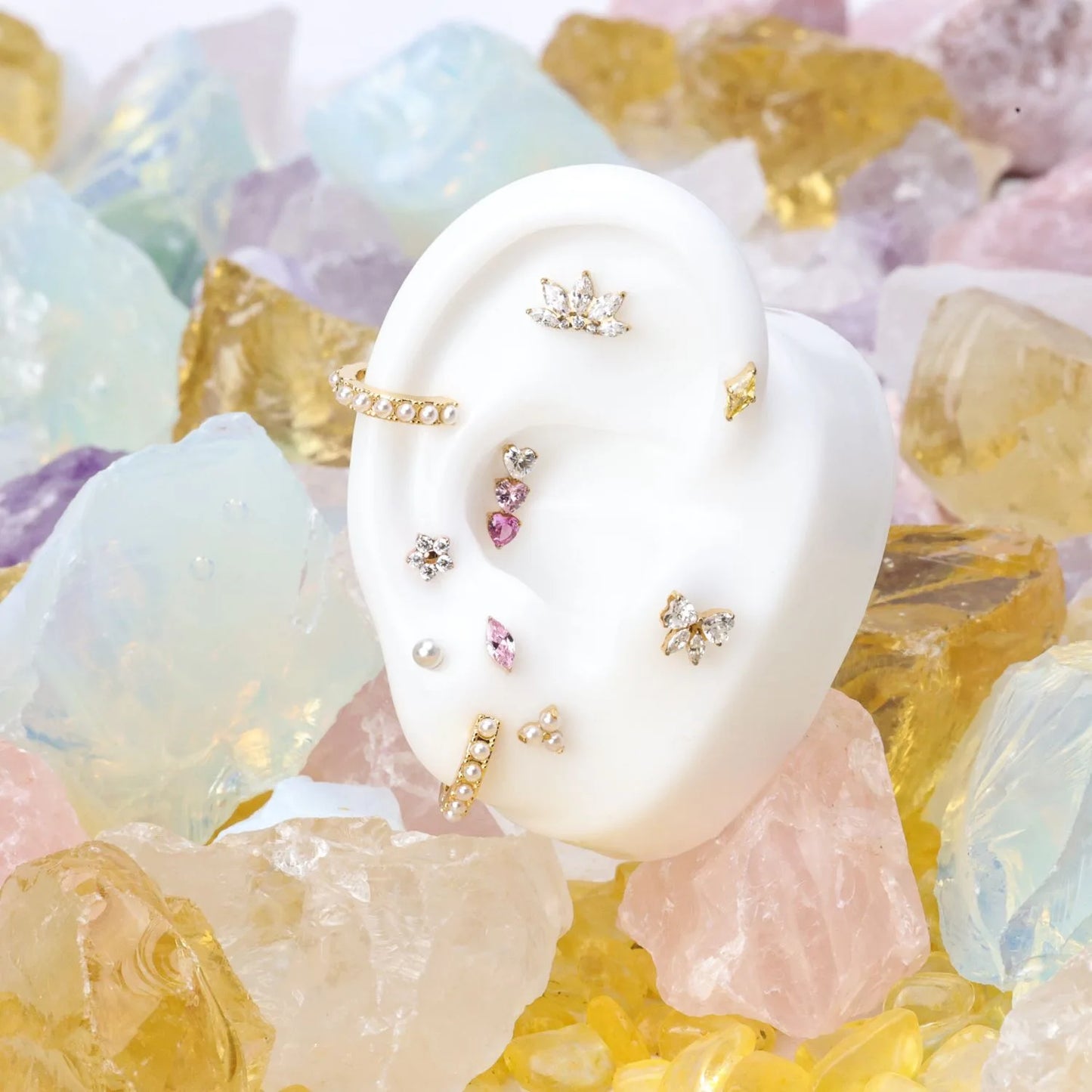 Titanium Adelpha Trio Heart Stud - Gradient Pink