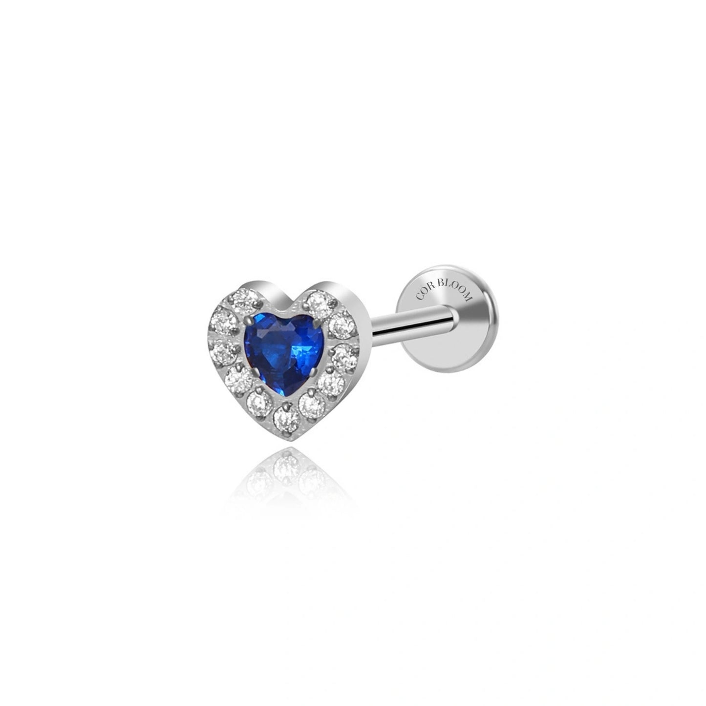 Titanium Blue Sapphire Heart Flat Back Piercing Stud