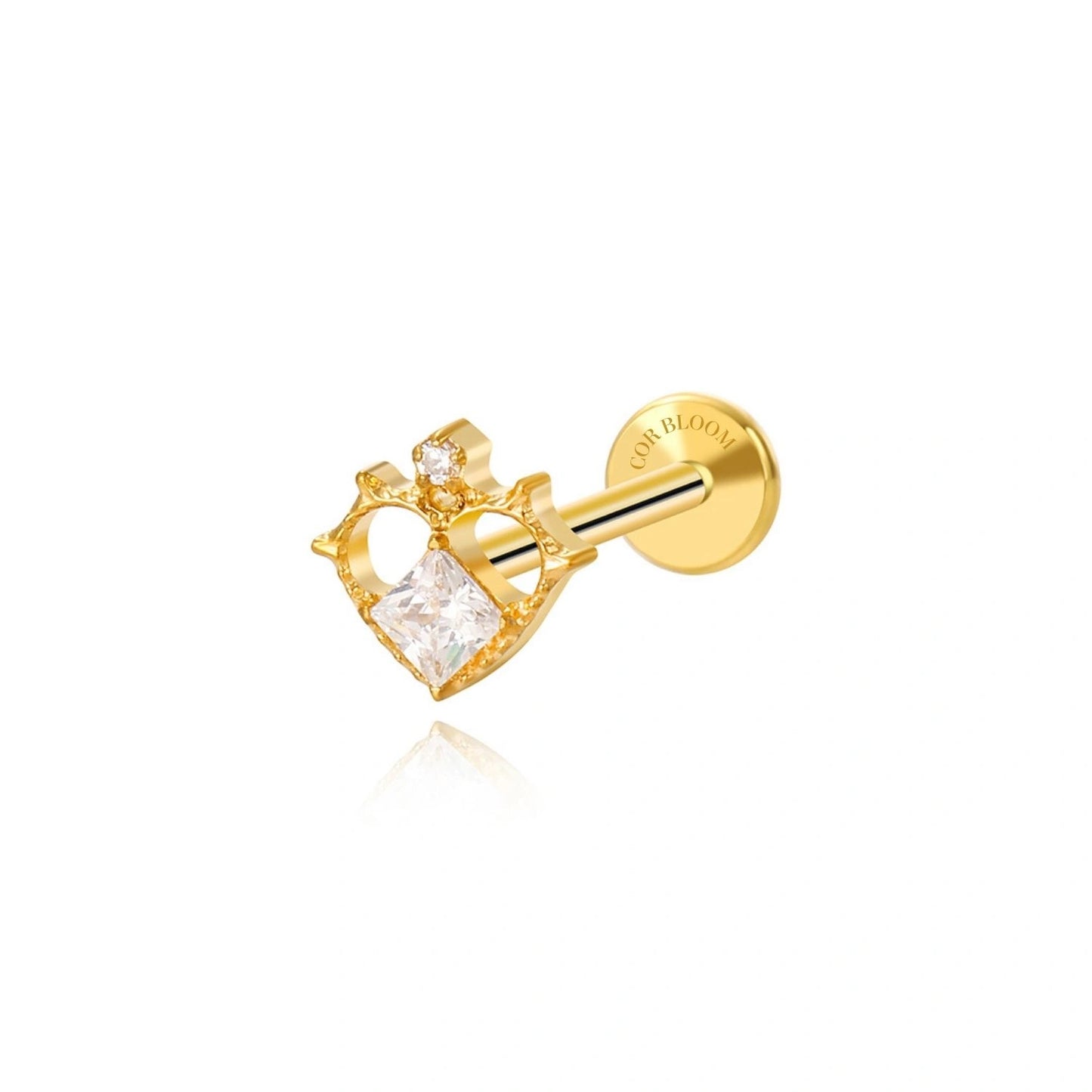 Titanium Crown Heart Flat Back Stud