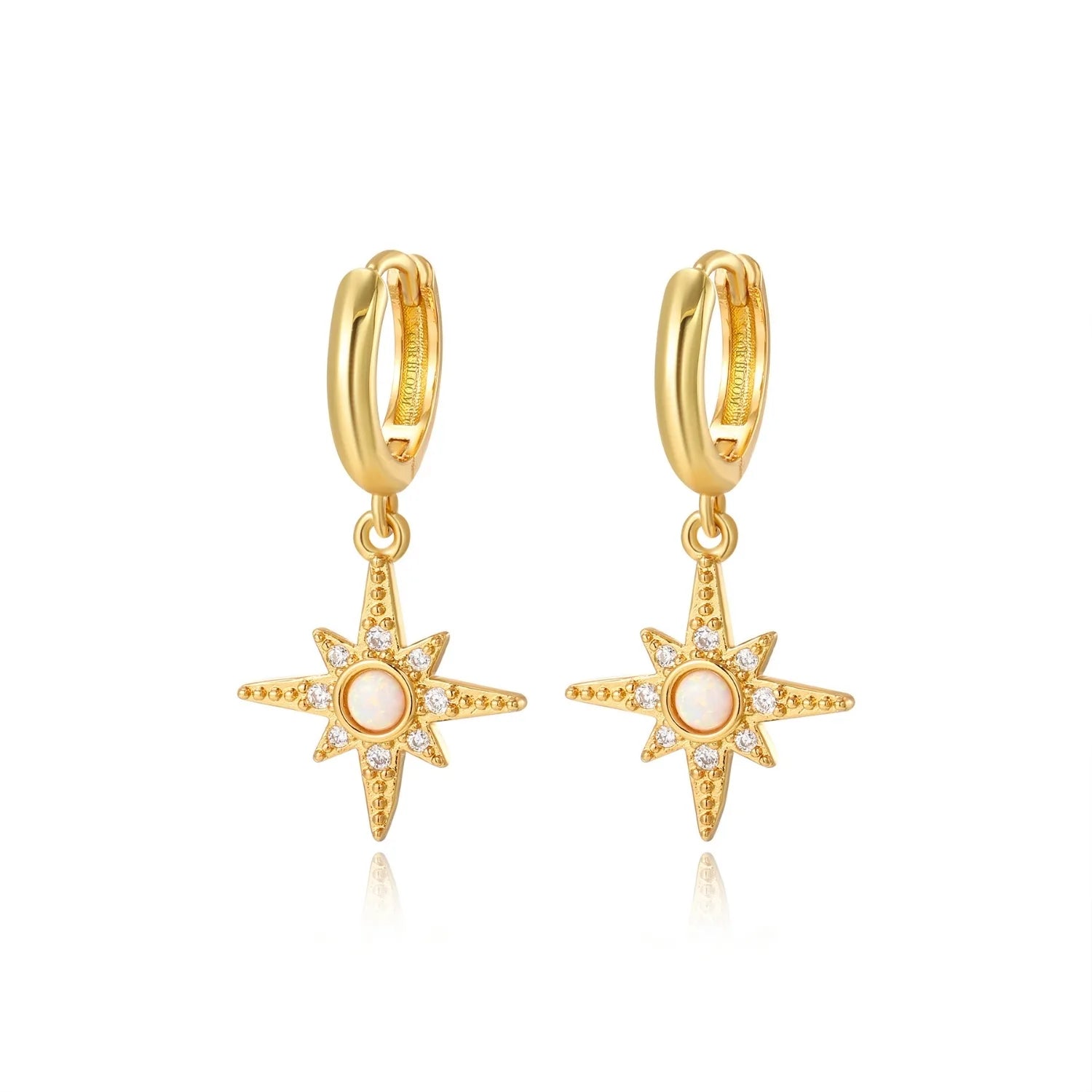 Gaia White Opal Northern Star Hoop Earrings