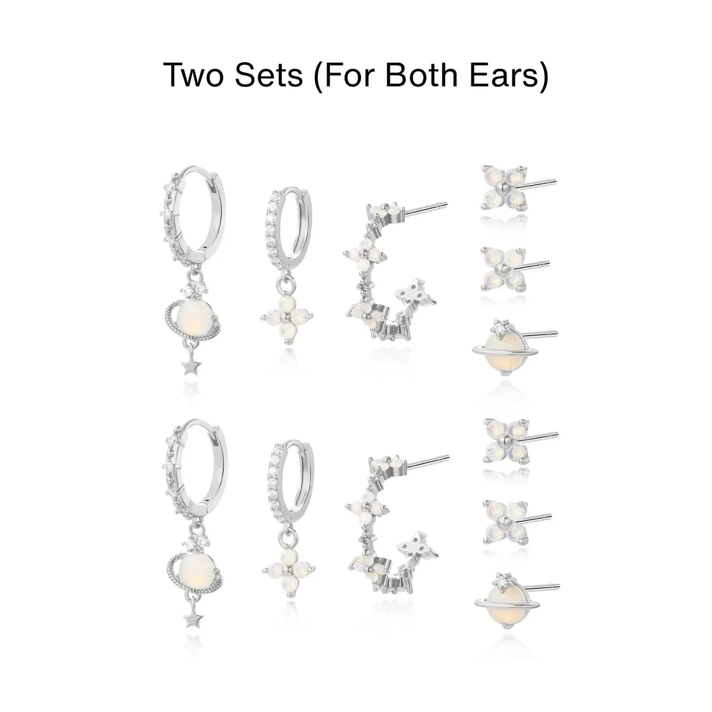 Light Blue Moonstone Flower Earring Set