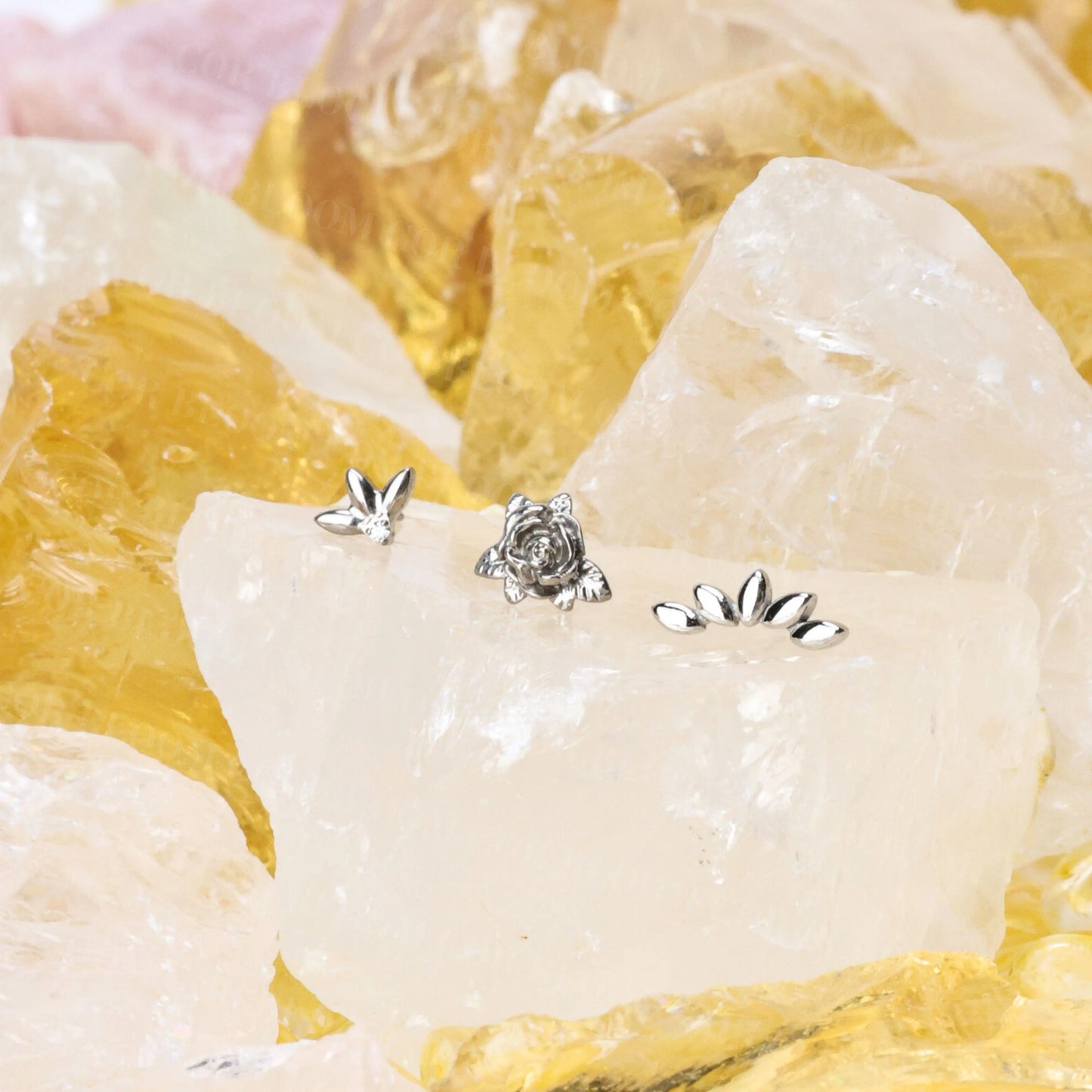 Titanium Solid Trio Marquise Petal Flat Back Stud