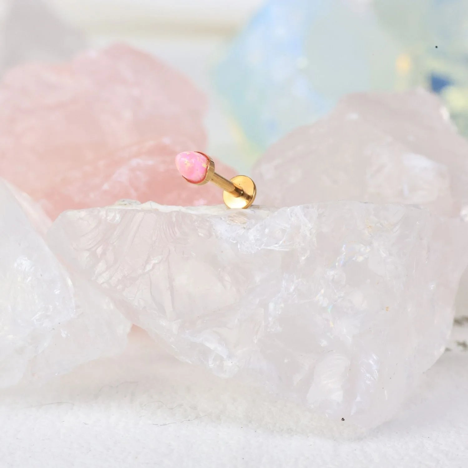 Titanium Pink Opal Peak Cone Piercing Stud