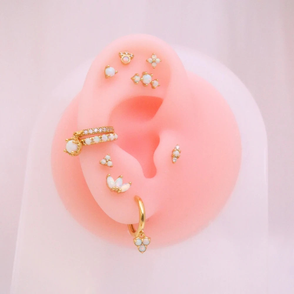 Curved Triple White Opal Prong Piercing Stud