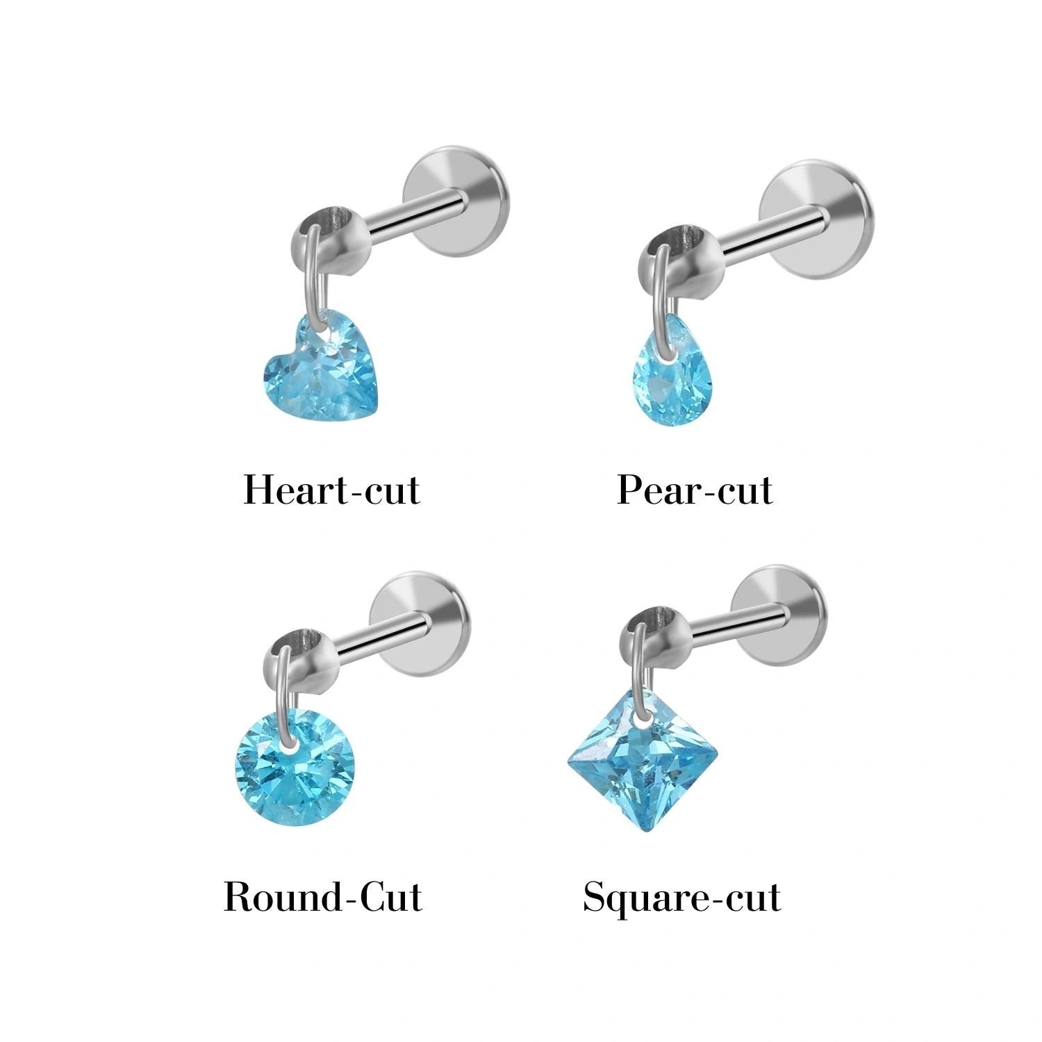 Titanium Floating Aquamarine Charm Flat Back Stud Earring
