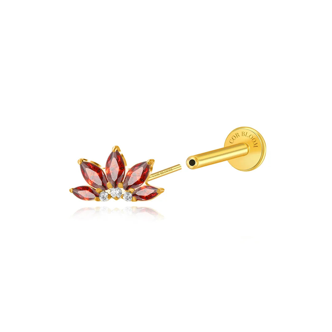 Titanium Xanthe Red Garnet Lotus Flat Back Stud