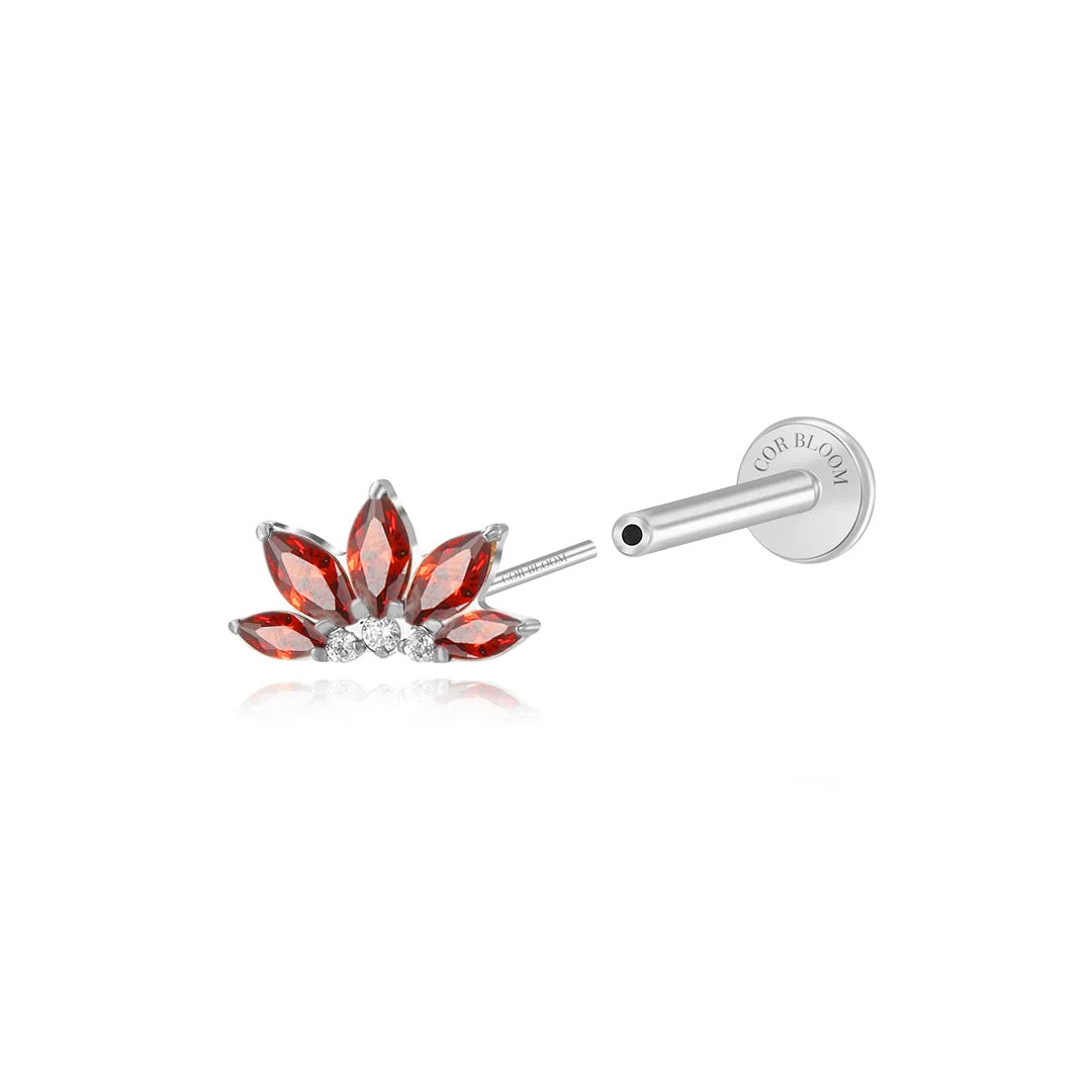 Titanium Xanthe Red Garnet Lotus Flat Back Stud