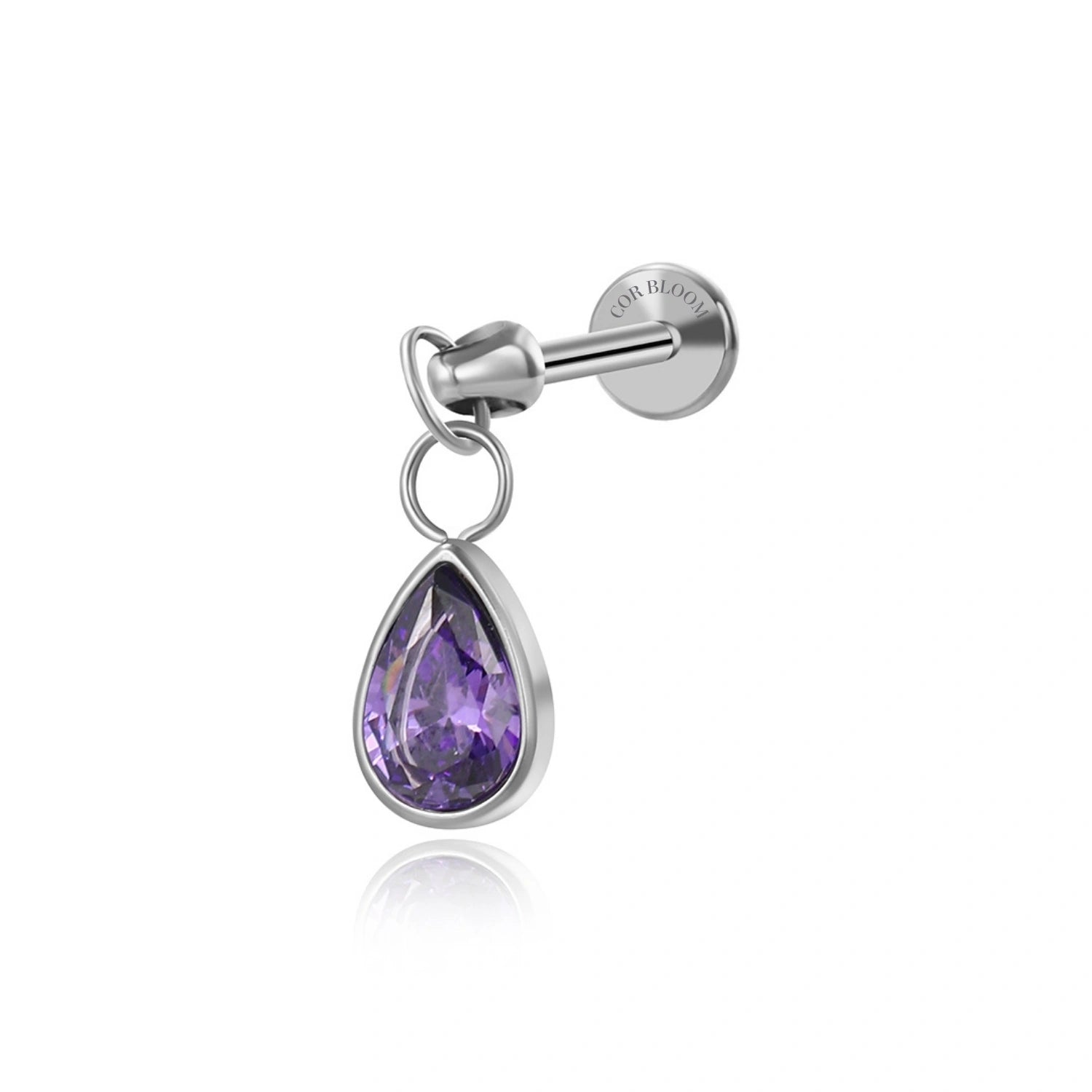 Titanium Amethyst Waterdrop Flat Back Stud