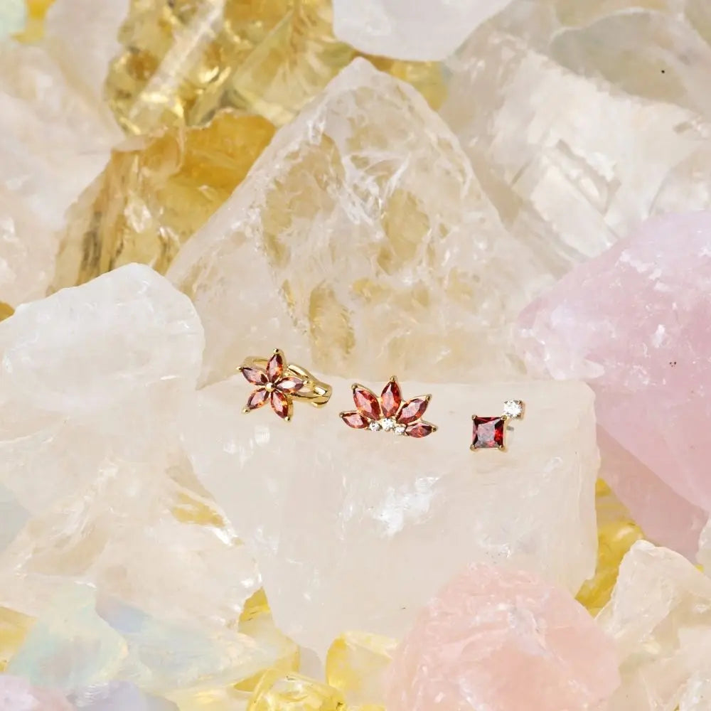 Titanium Aether Red Garnet Flat Back Stud