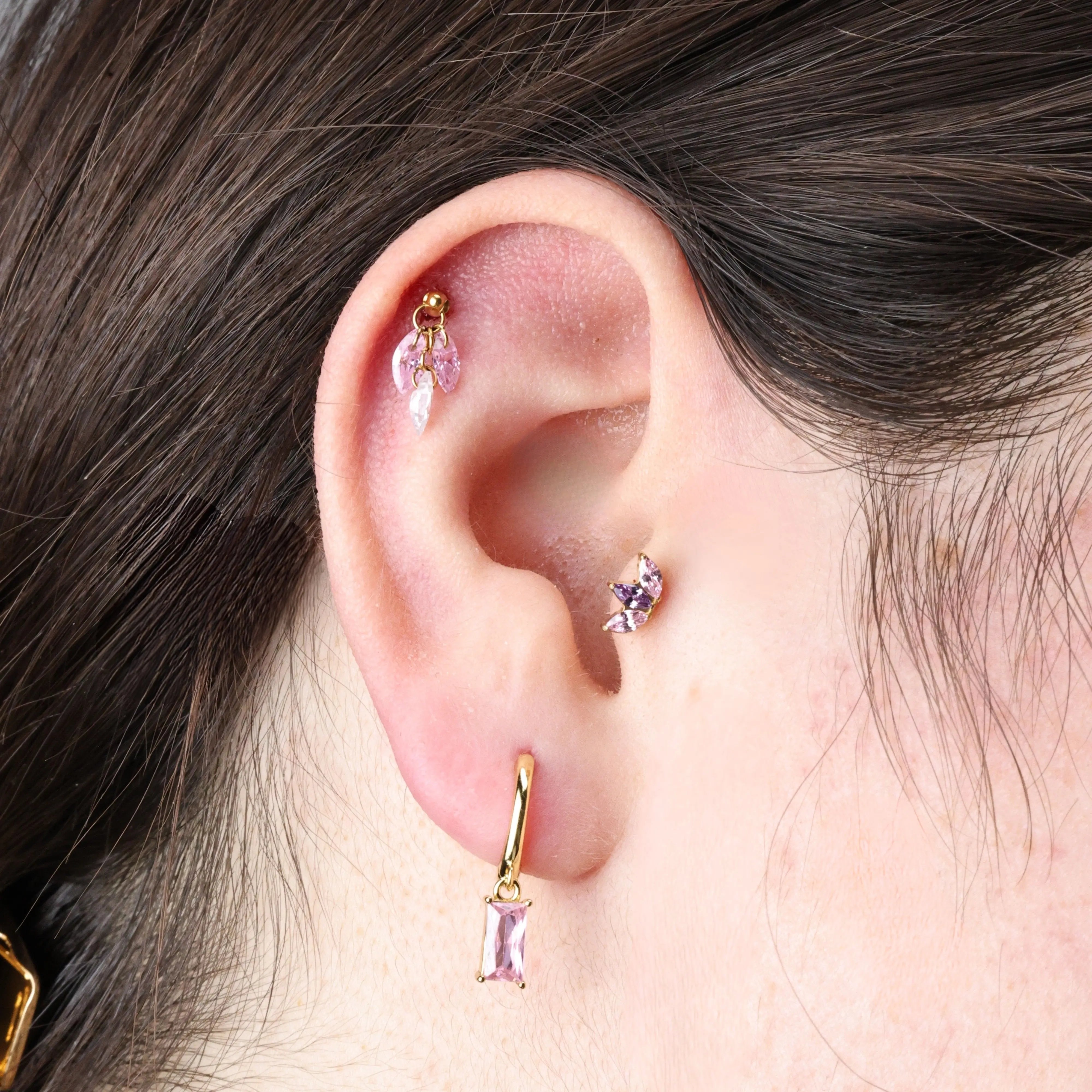 Pink Spring - Titanium Floating Plume Flat Back | Vertical Helix Stud