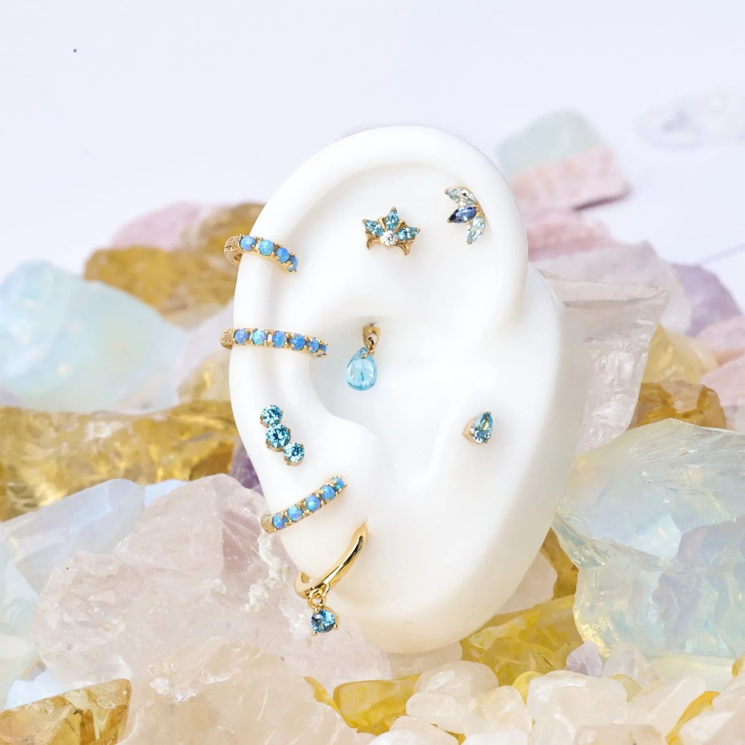 Titanium Elpis Aquamarine Trinity Stone Cluster Flat Back Stud