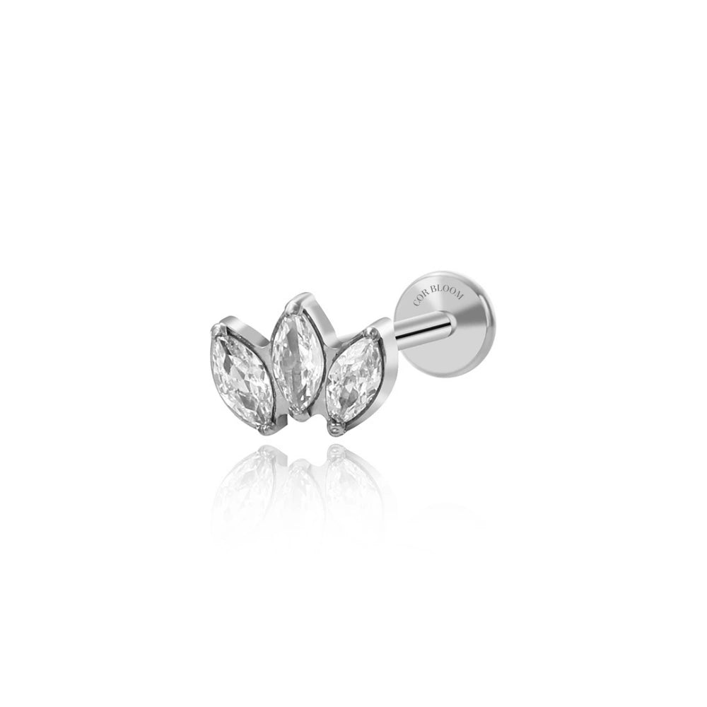 Titanium Three-Petal CZ Labret Piercing Stud
