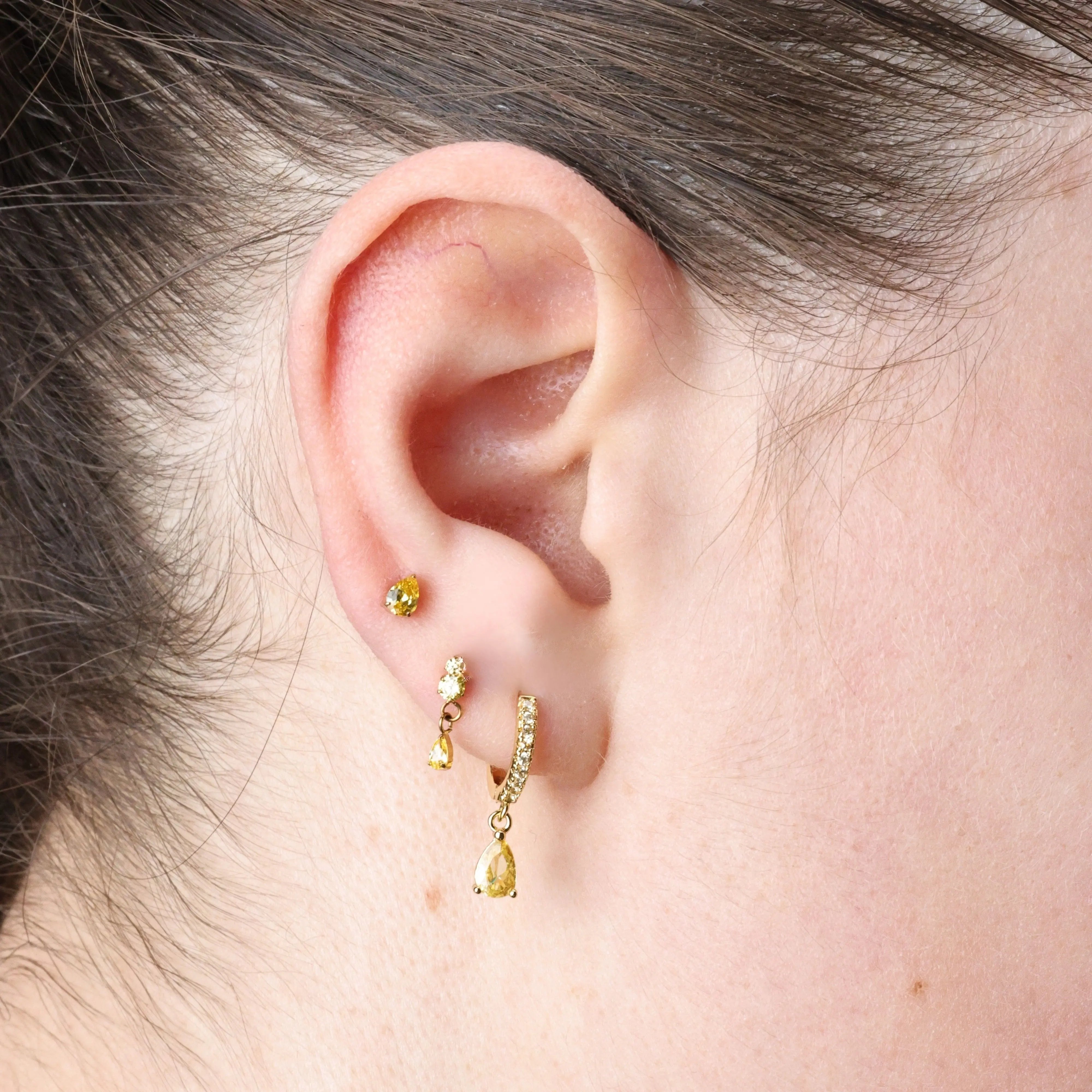 Titanium Yuri Waterdrop Push Pin Stud - Yellow Citrine
