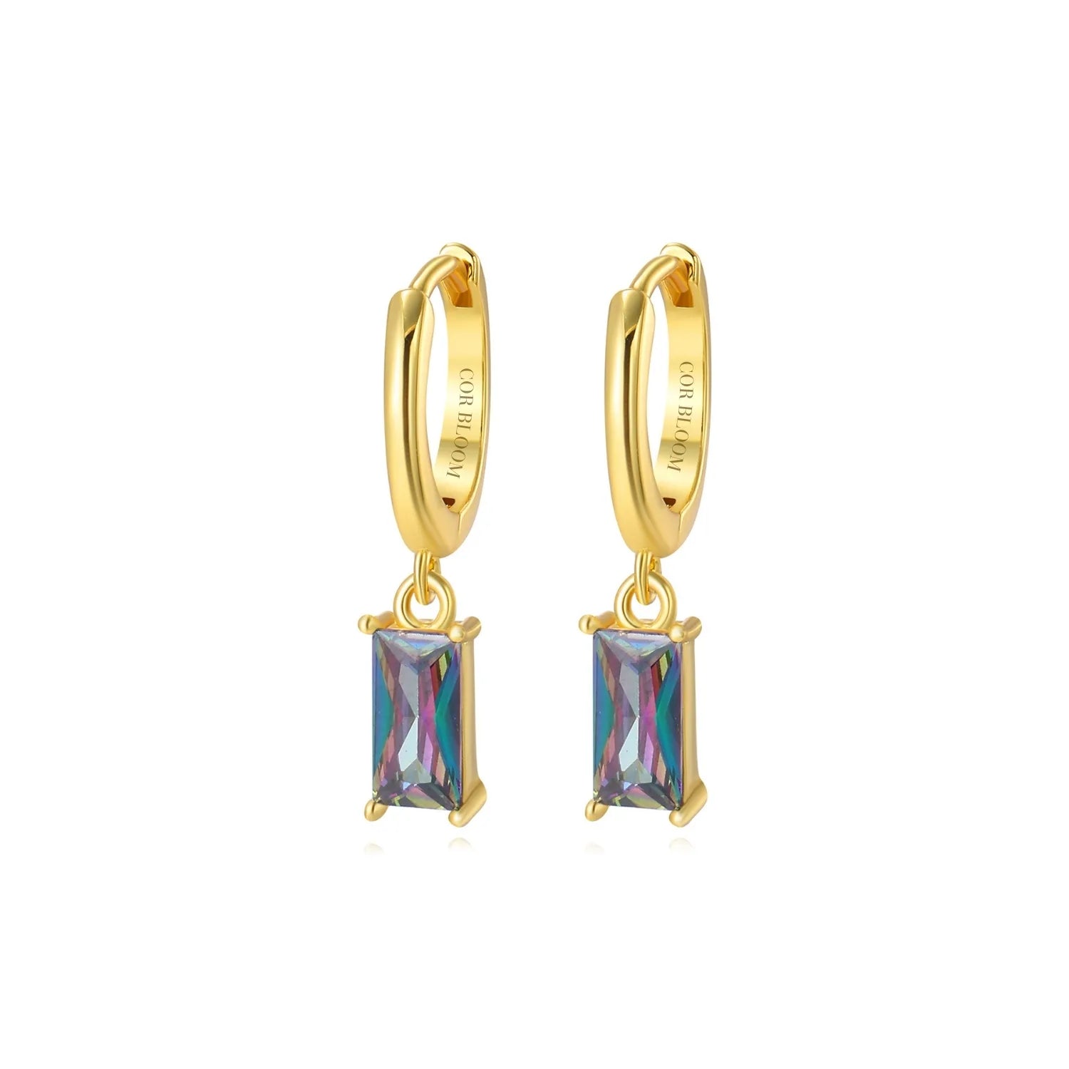Amelia Dark Iridescent Baguette Hoop Earrings