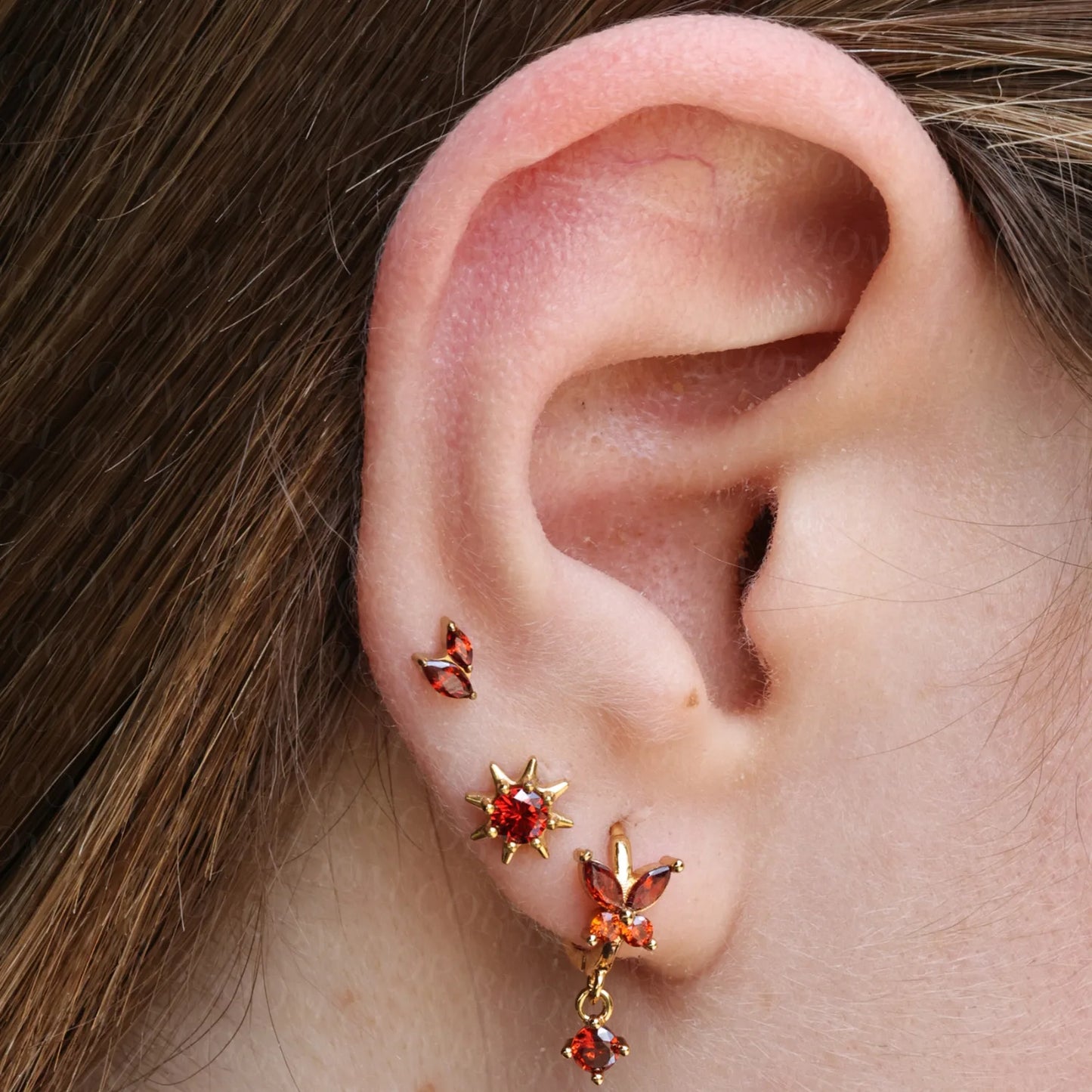 Nefeli Red Garnet Butterfly Huggie Earrings