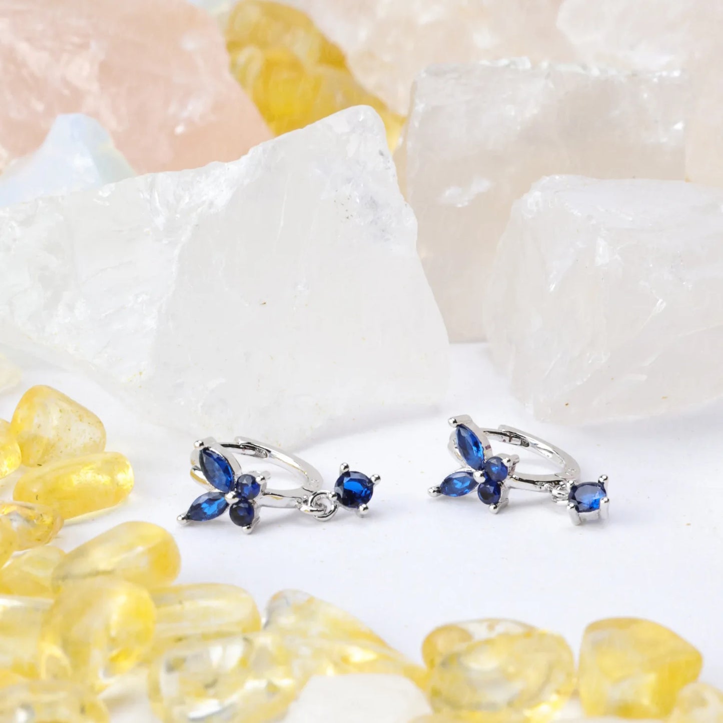Nefeli Blue Sapphire Butterfly Huggie Earrings