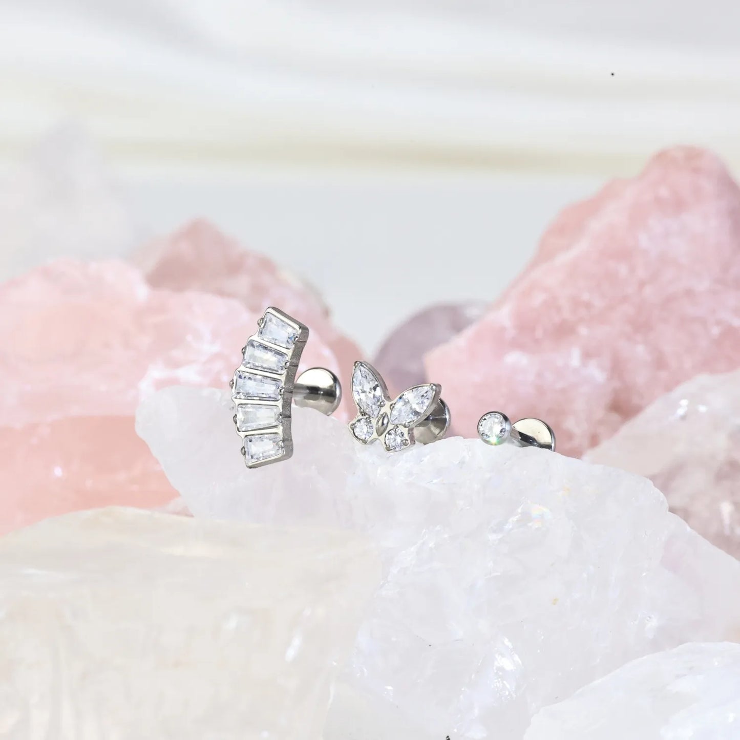Titanium Diamond Butterfly Flat Back Piercing Stud