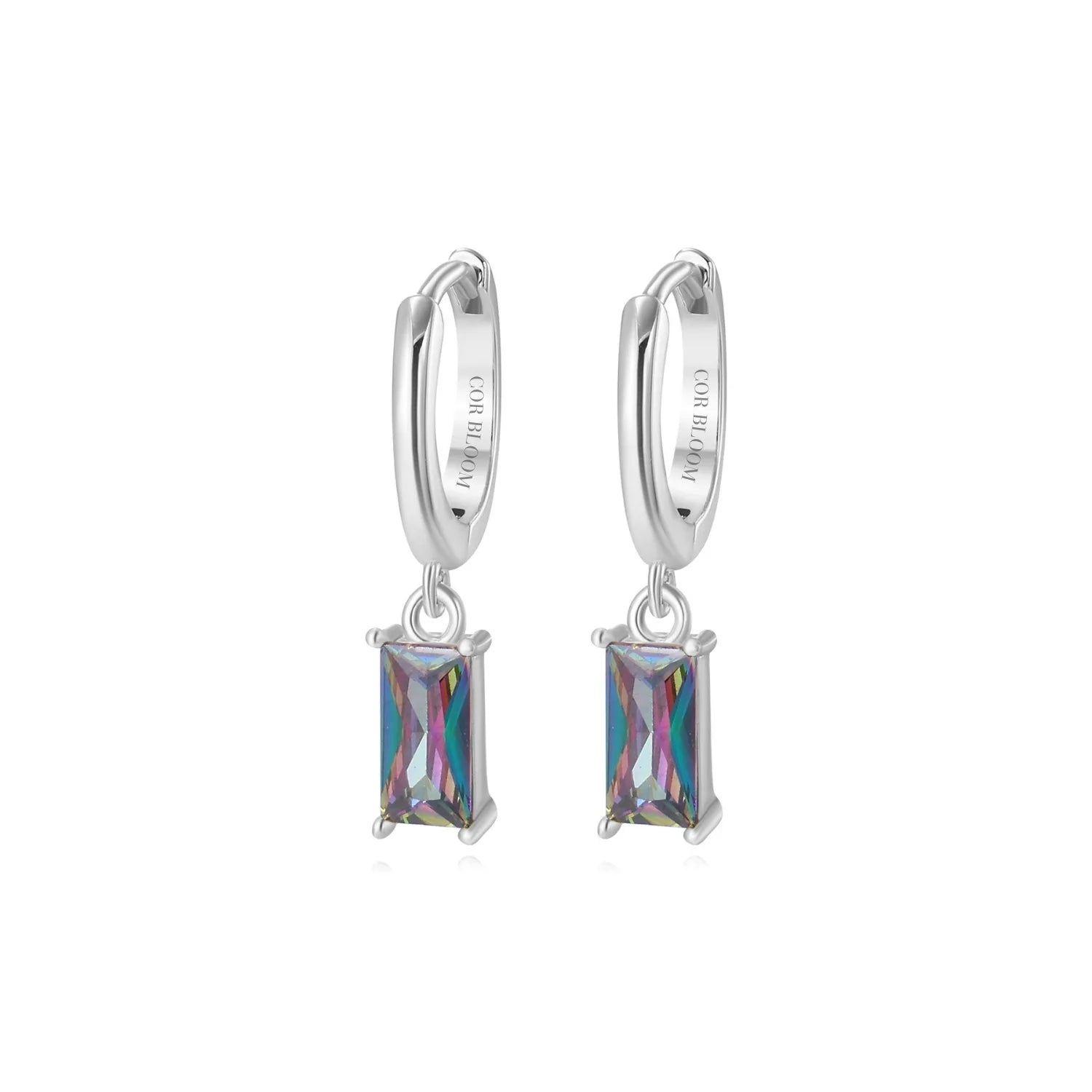 Amelia Dark Iridescent Baguette Hoop Earrings