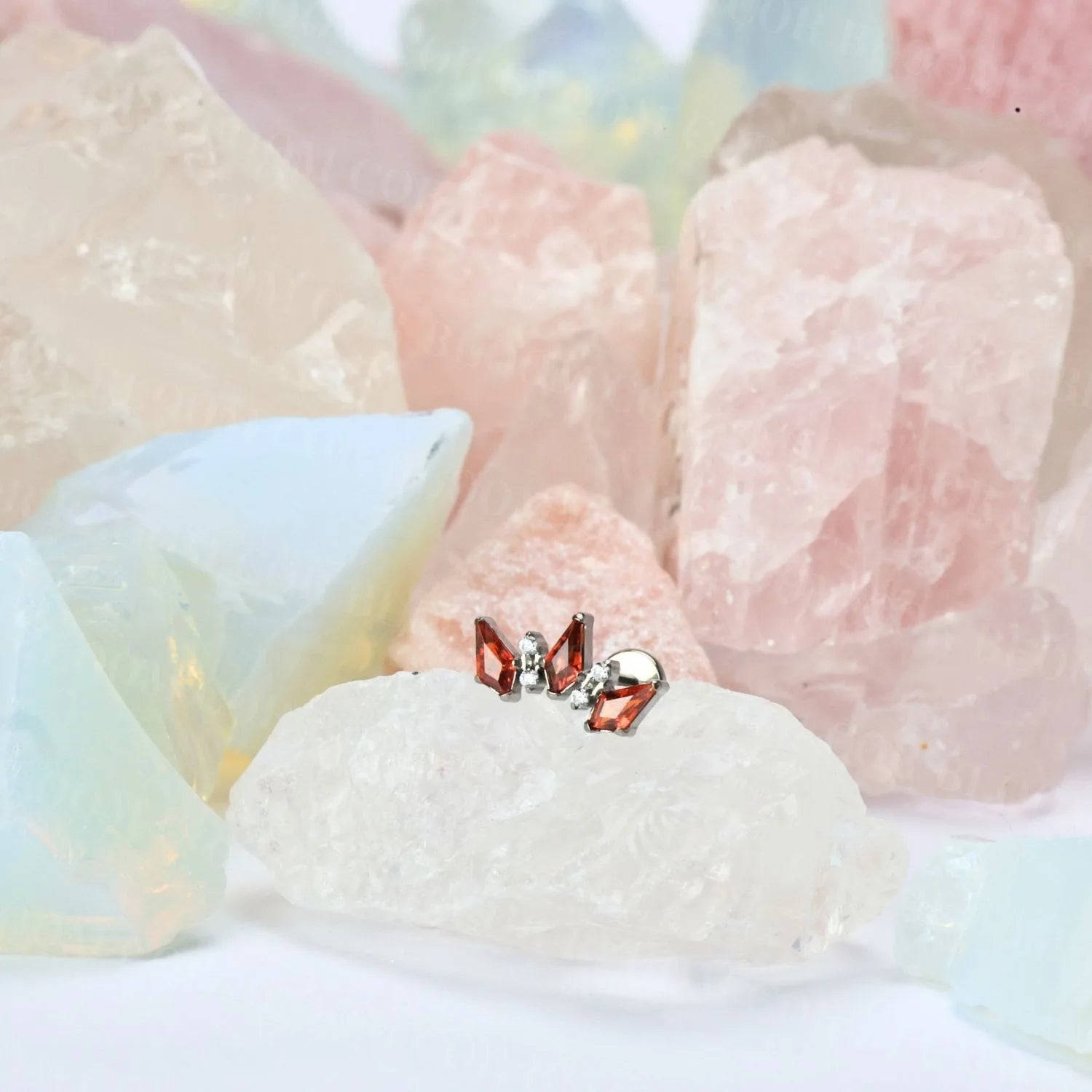 Titanium Sage Red Garnet Crown Flat Back Stud