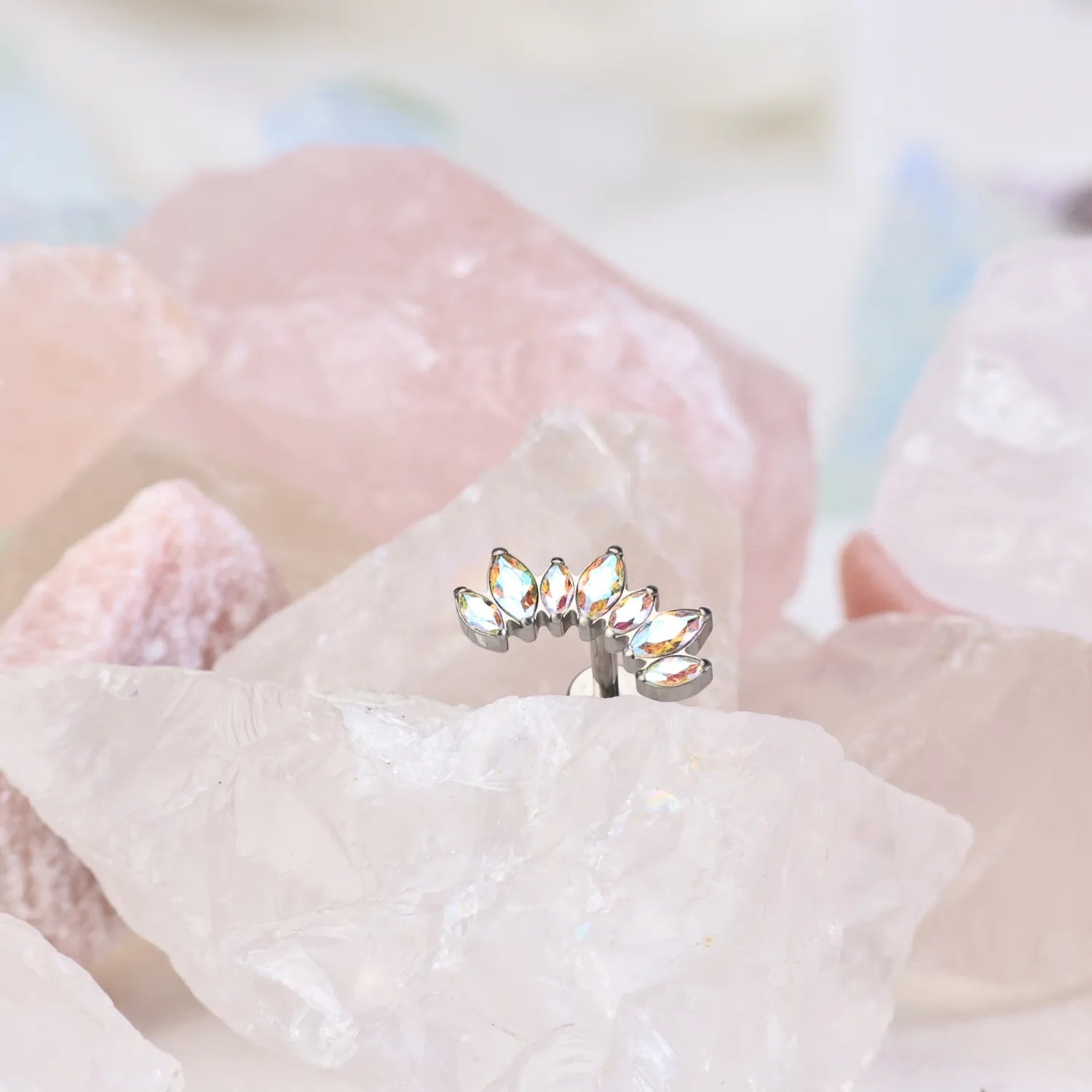 Titanium AB Stone 7-Petal Crown Stud