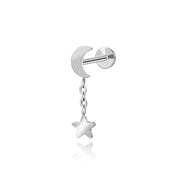 Titanium Star & Moon Dangling Piercing Stud