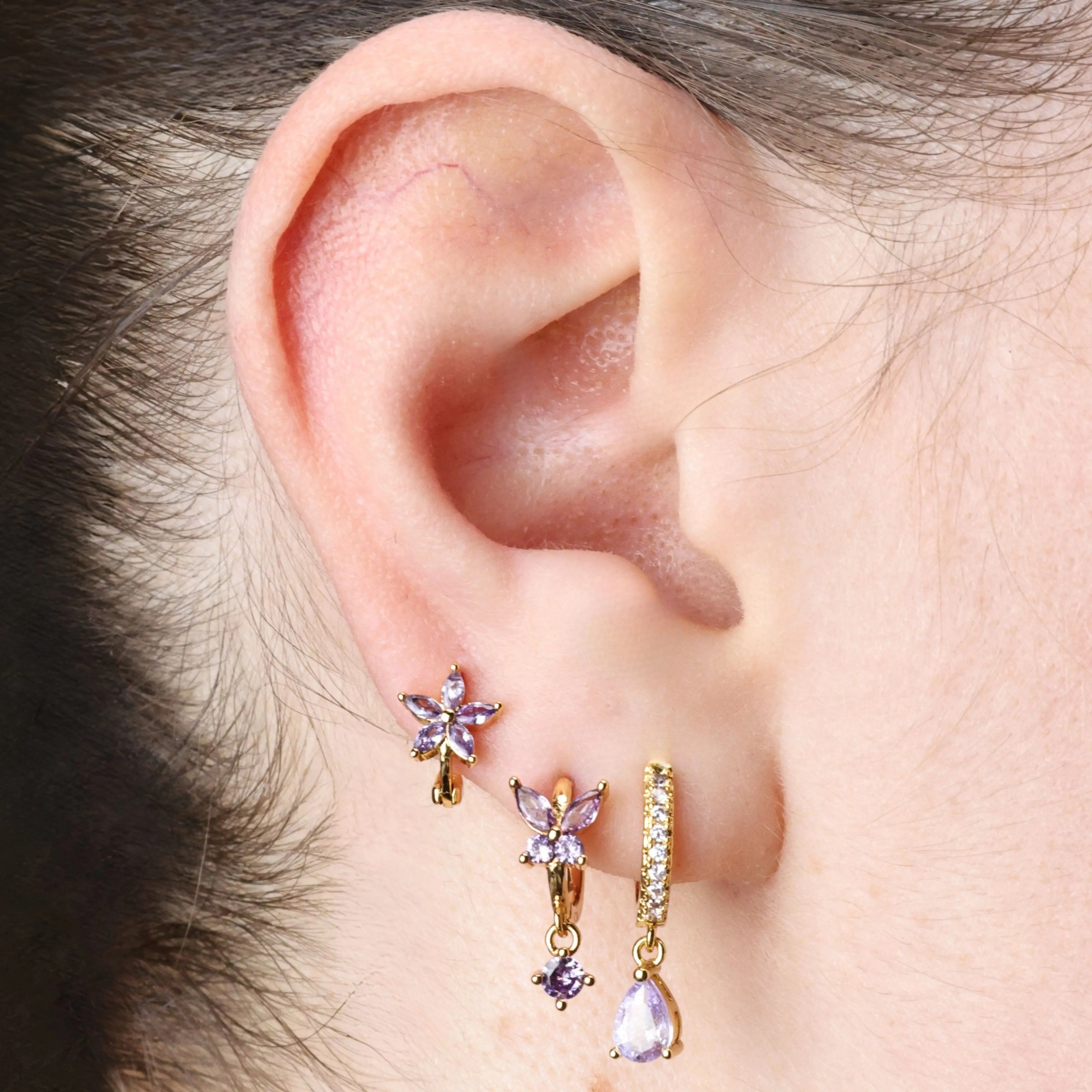 Ella Amethyst Flower Huggie Earrings