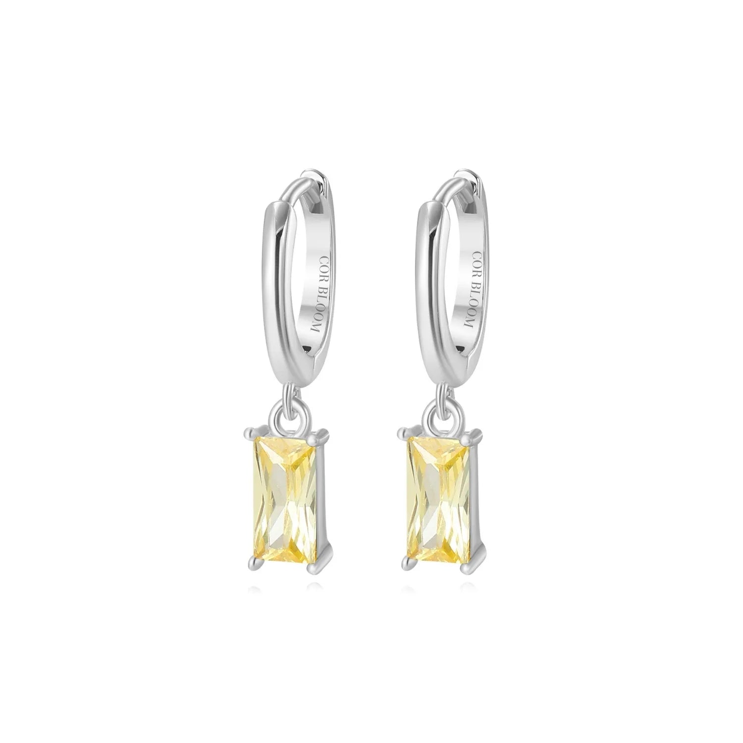 Amelia Yellow Citrine Baguette Hoop Earrings