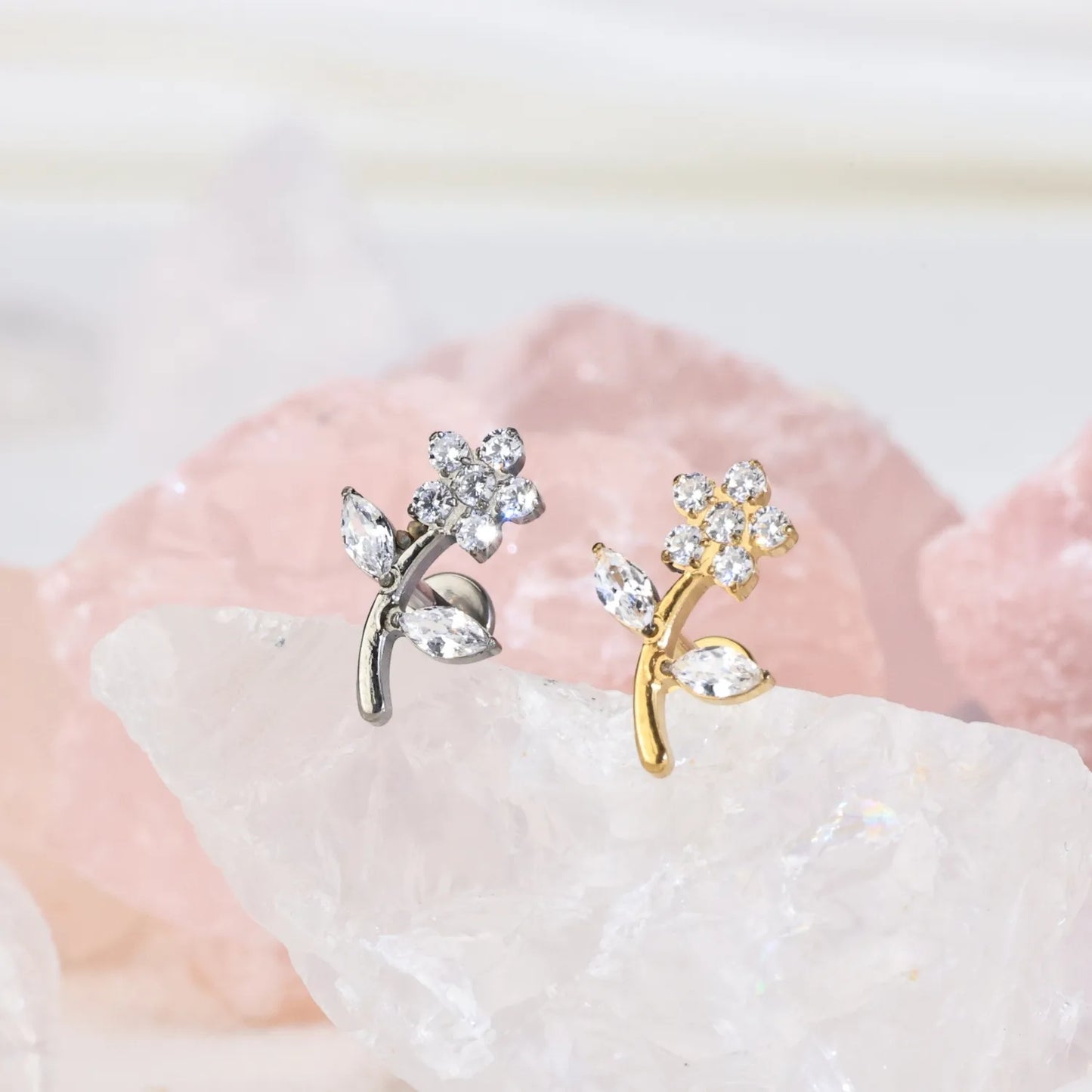 Diamond Flower Climbing Flat Back Earring