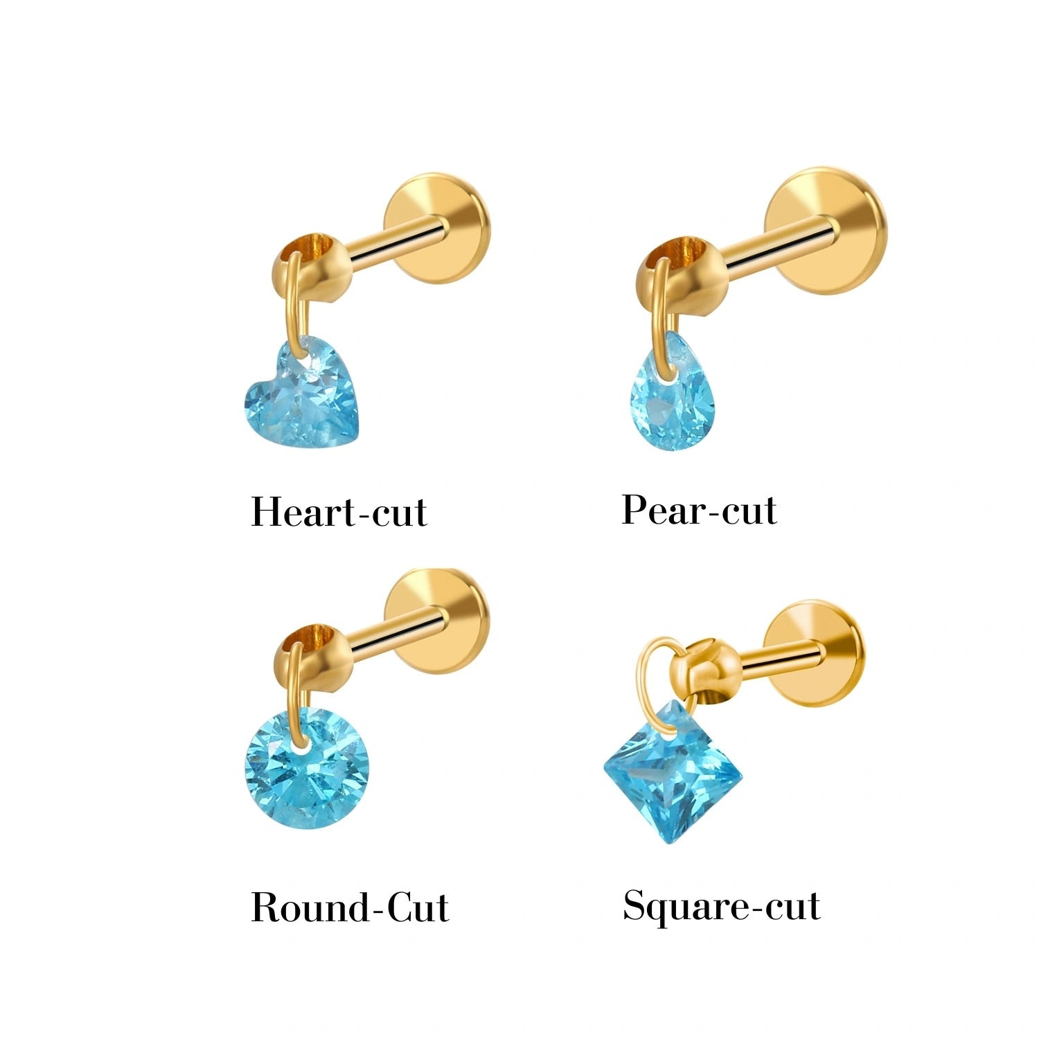 Titanium Floating Aquamarine Charm Flat Back Stud Earring