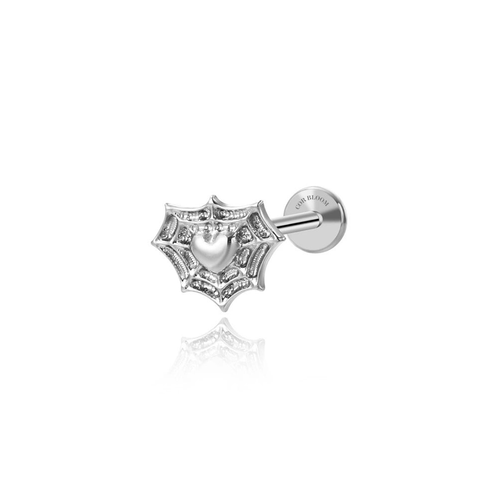 Titanium Spider Web & Heart Flat Back Piercing Stud