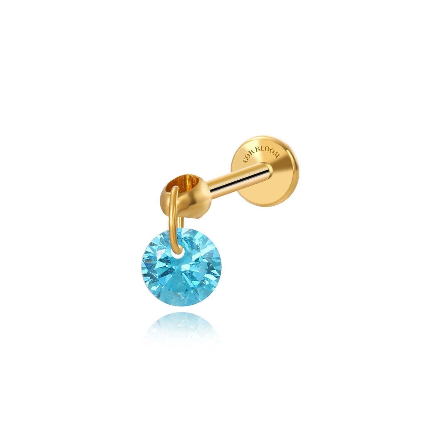 Titanium Floating Aquamarine Charm Flat Back Stud Earring