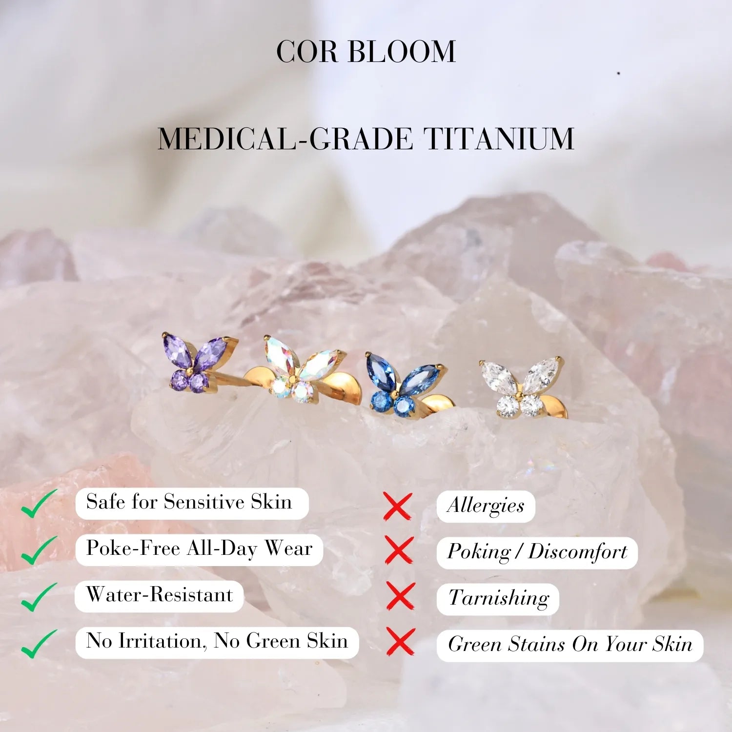Titanium Liberty Amethyst Butterfly Flat Back Stud