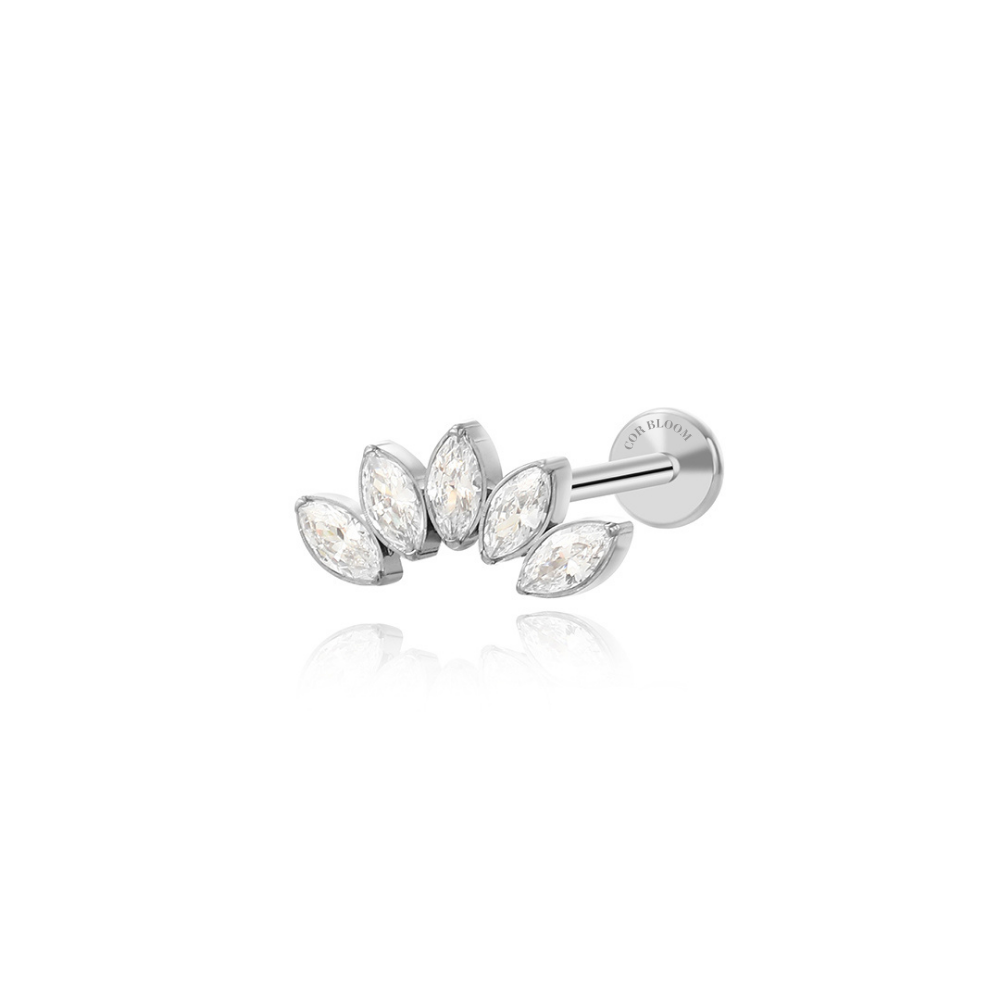 Titanium Five Petal Crystal Crown Piercing Stud