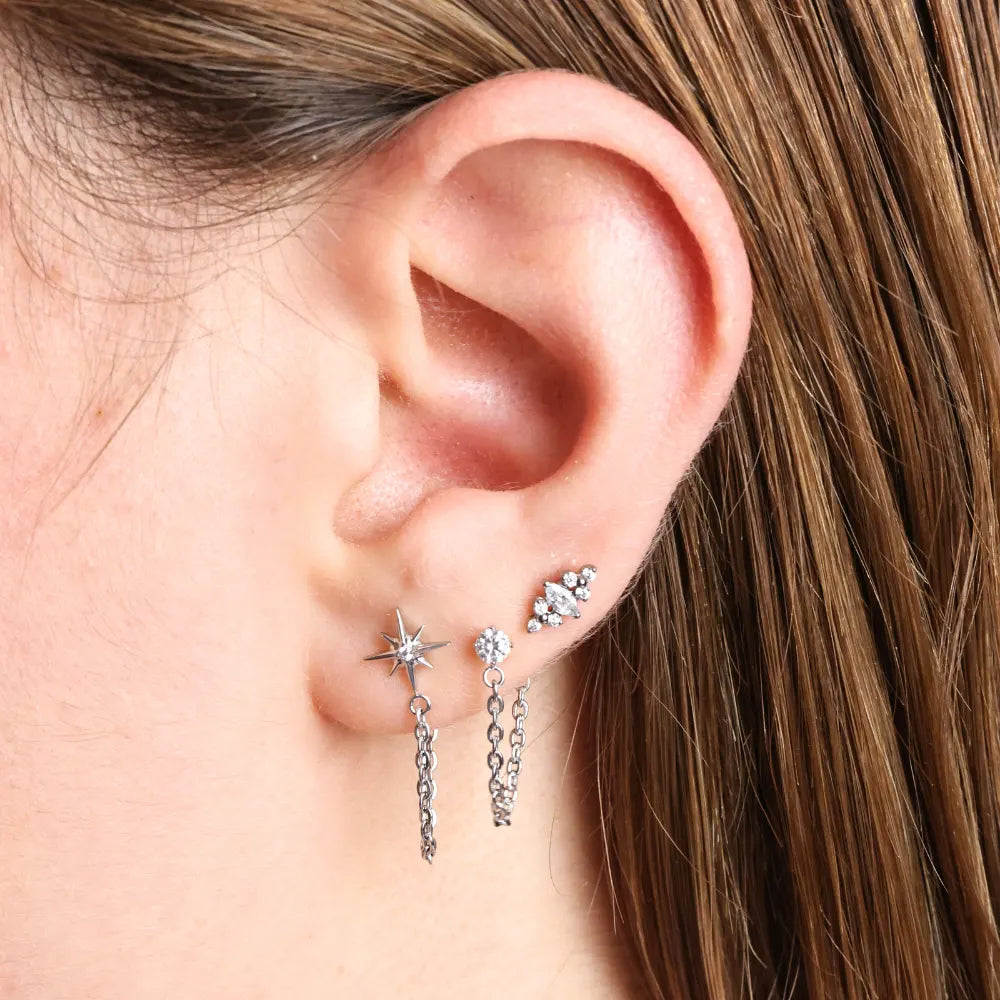 Titanium Elise Solitaire Diamond Chain Stud