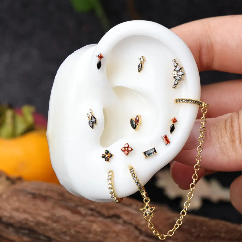 Titanium Aretha Small Dark Opal Four-Leaf Clover Stud