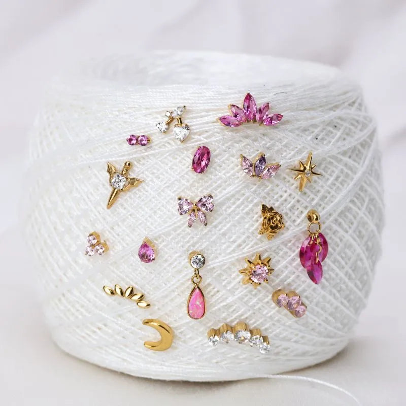 Ruby Rose - Titanium Floating Plume Flat Back Earring | Vertical Helix Stud